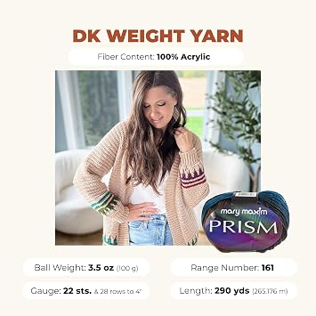 Mary Maxim Prism Yarn, Soft Acrylic Multicolor DK Yarn for Crocheting and Knitting, Light Worsted 3, Ideal for Blankets, Sweaters and Baby Items, 3.5 oz Skein, 290 Yards - Surfside - 1 Skein
