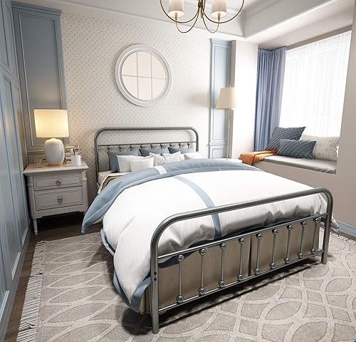 Miniatura 9 de TEMMER - Cama con estructura de tubos de metal de tamaño queen con cabecera piecera y base de colchón de plataforma única 8013 8033 8018