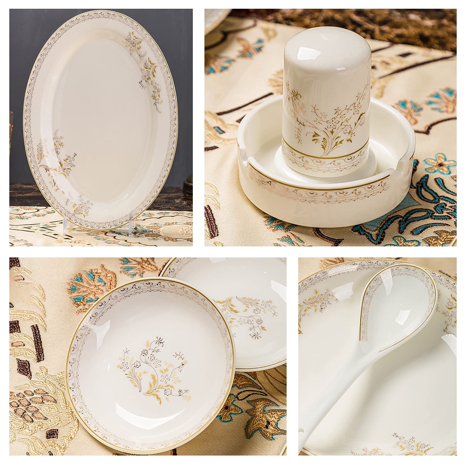 Zestaw Ceramicznych Naczyń Obiadowych W Stylu Retro, Piękny Zestaw Z Porcelany W Kolorze Złotym I Białym, Idealny Na Domowe Przyjęcie, Wesele, Hotel, Boże Narodzenie