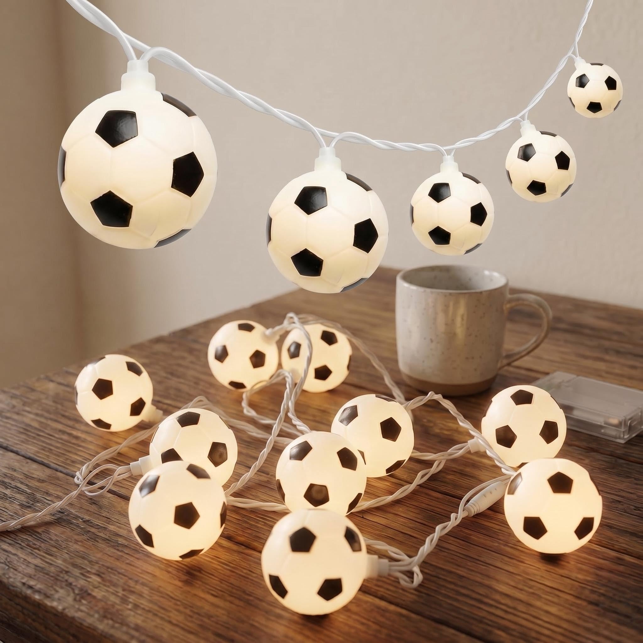 DiiWmme 2M/6.56ft Football LED String Lights,Battery Powered 10 LED Soccer Night Light for Bedroom Decor,Football Themed Party,Boys Room Accessories,Indoor Outdoor Decoration (Warm White, 1 Pack)