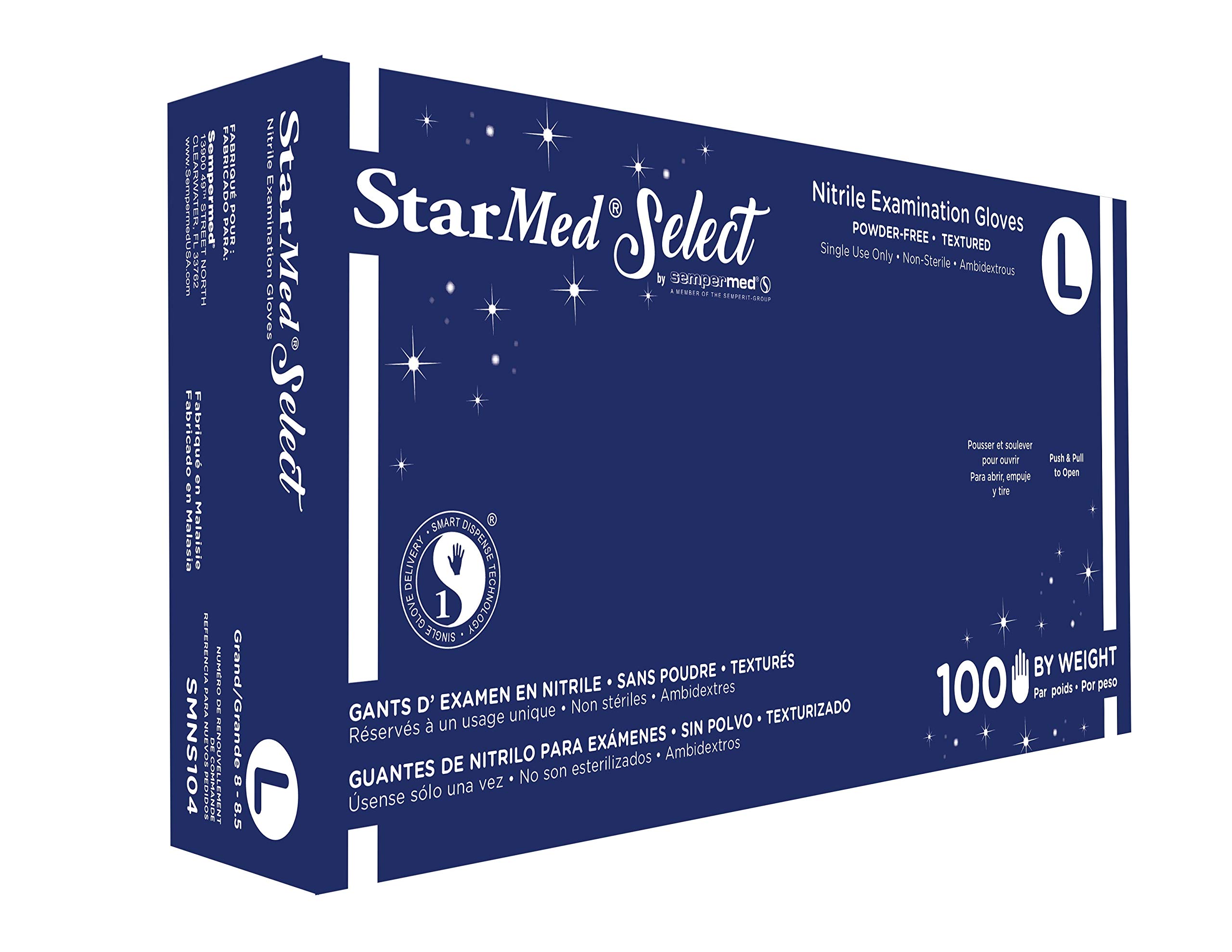 SempermedStarMed Select Nitrile Examination Gloves, Large, 100 gloves/box