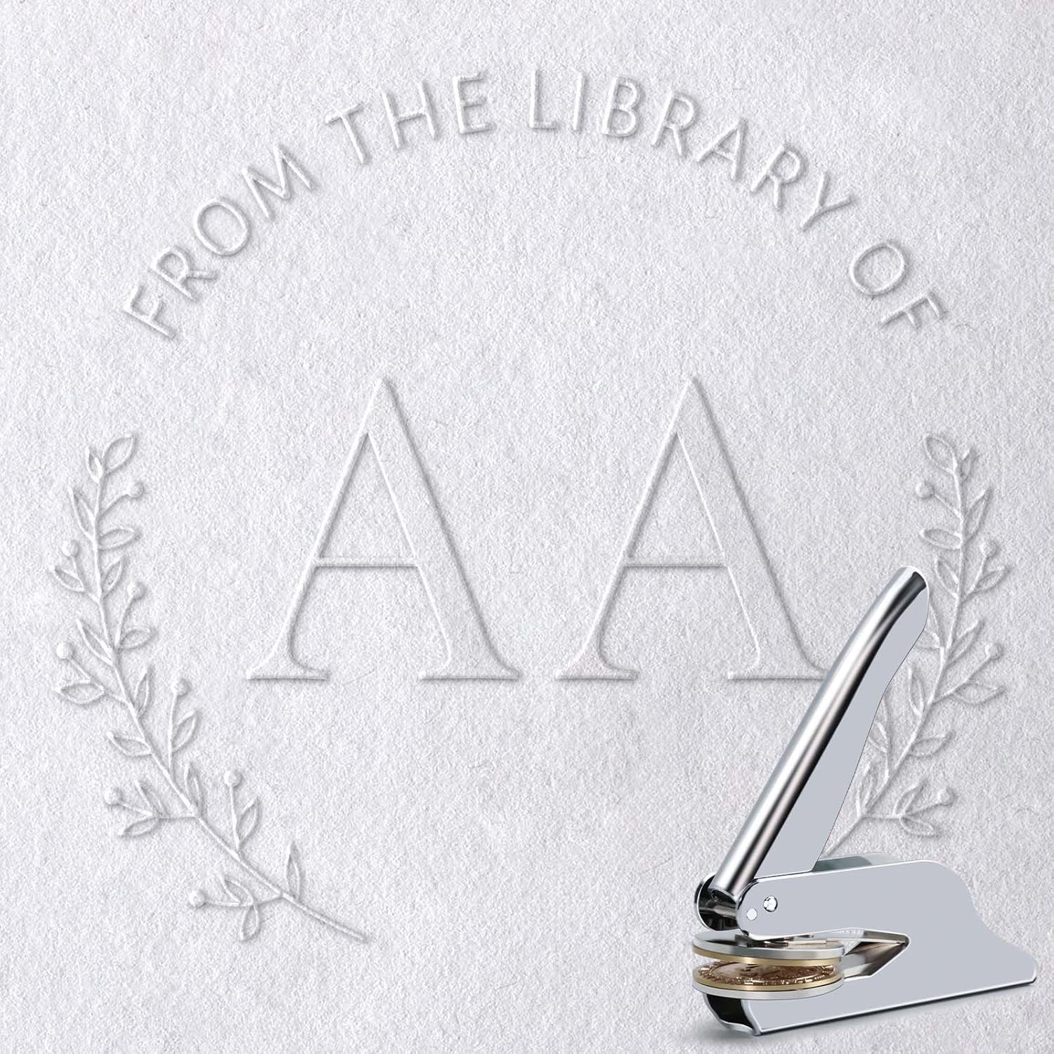 Initial Book Embosser for Wedding, Diaries & Journals Gifts, Embosser Stamp with Storage Box & 10pcs Gold Stickers, Silver Embosser Tool for Book Lovers(AA)