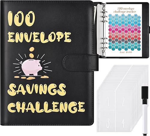 Miniatura 9 de Desafío de ahorro de dinero de 100 sobres, carpeta de ahorro de dinero, libro de desafíos de ahorro con sobres, carpeta de presupuesto de sobres