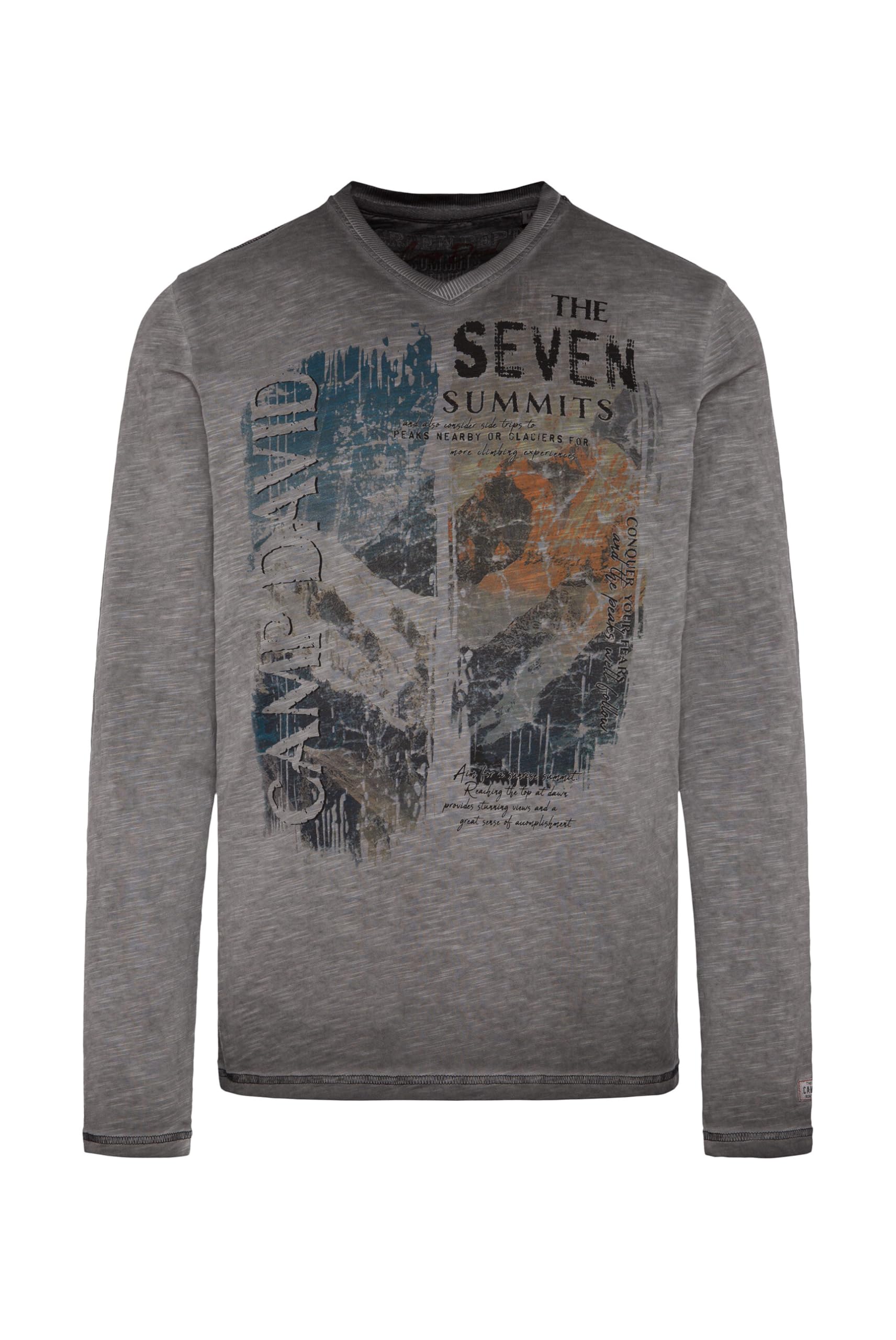Camp David Herren Longsleeve mit V-Neck und Photoprint Black