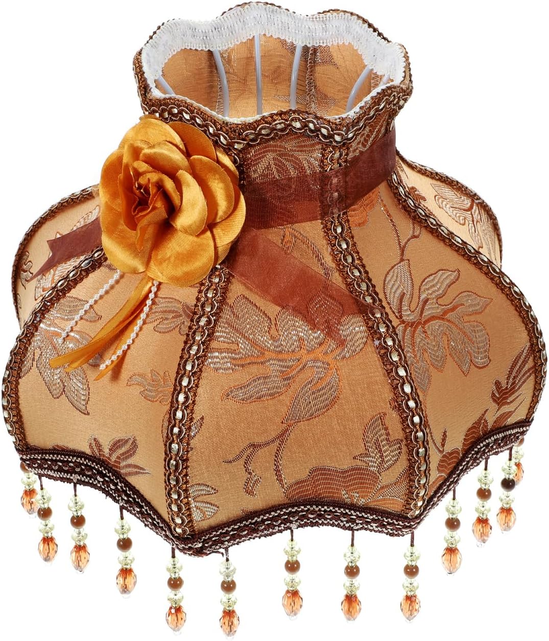 Retro Cloth Lampshade with Fringe Design European Style Table Lamp Cover for Bedroom and Living Room Elegant Beaded Lace Handsewn Scallop Shade Warm Atmosphere