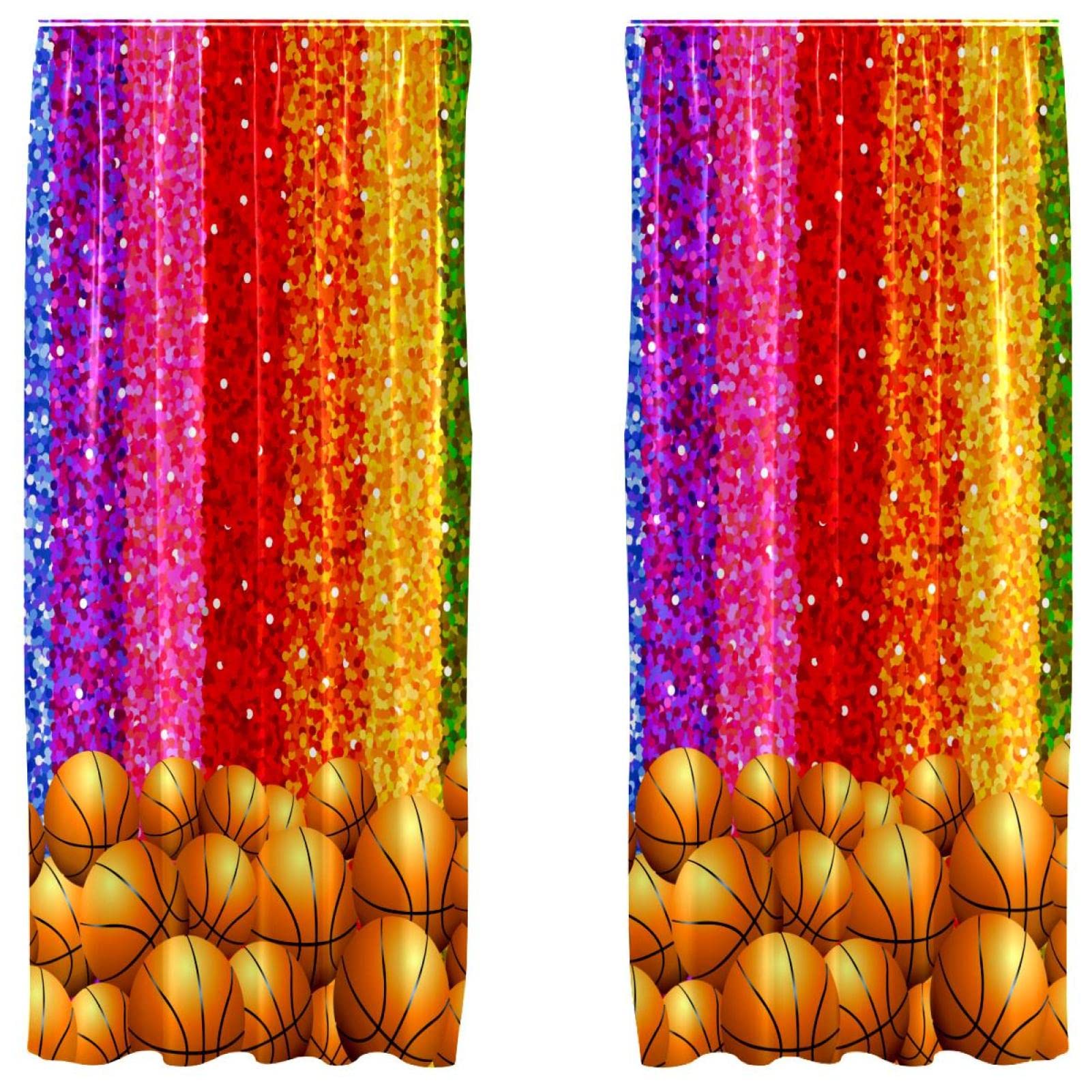 Rideaux occultants basket-ball arc-en-ciel lot de 2 en microfibre pour chambre 140x213 cm