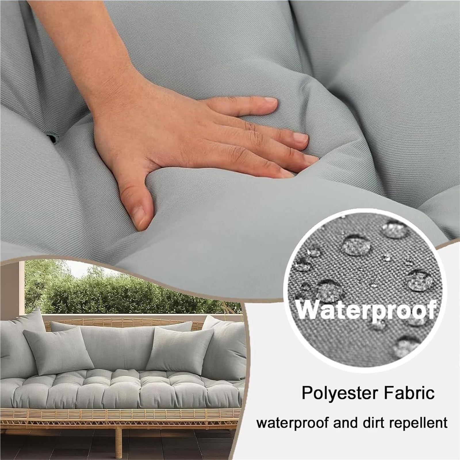 Panca impermeabile per interni/esterni, cuscino antiscivolo per 2/3 posti, baia, giardino, patio, altalene e veranda in pelliccia, disponibile in 100 cm, 120 cm, 150 x 50 cm (R5 150 x 50 x 8 cm)