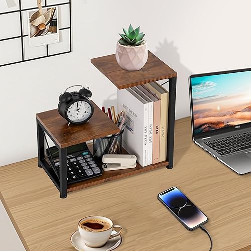 Miniatura 4 de Organizador de estante de escritorio, estantería de escritorio de oficina de 3 niveles, organizador de escritorio de madera, estante de