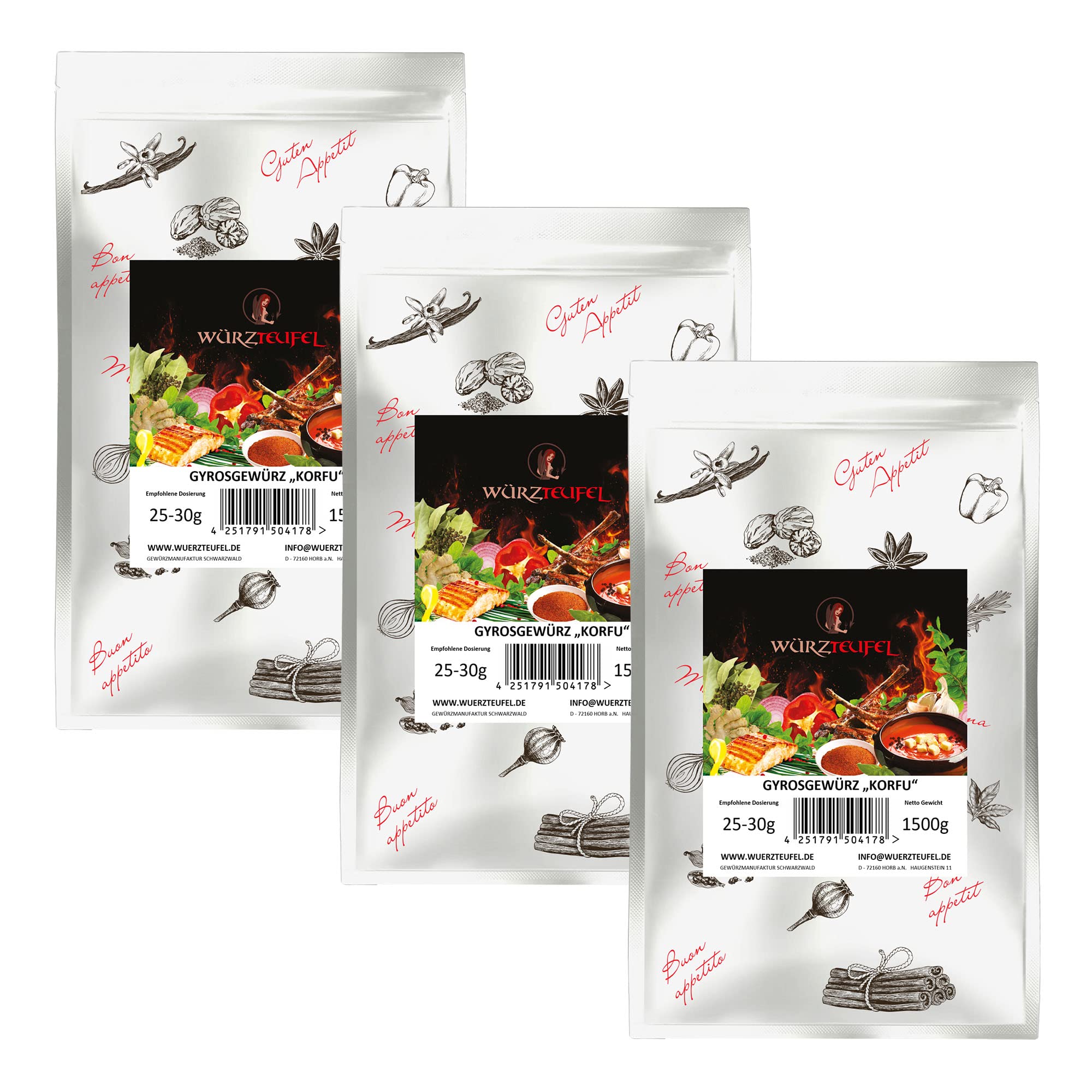 Gyros - Gewürz, Korfu Gyros – Gewürzzubereitung mediterran, mit Kräutern. 3 XL - Beutel je 1500g (4,5KG)