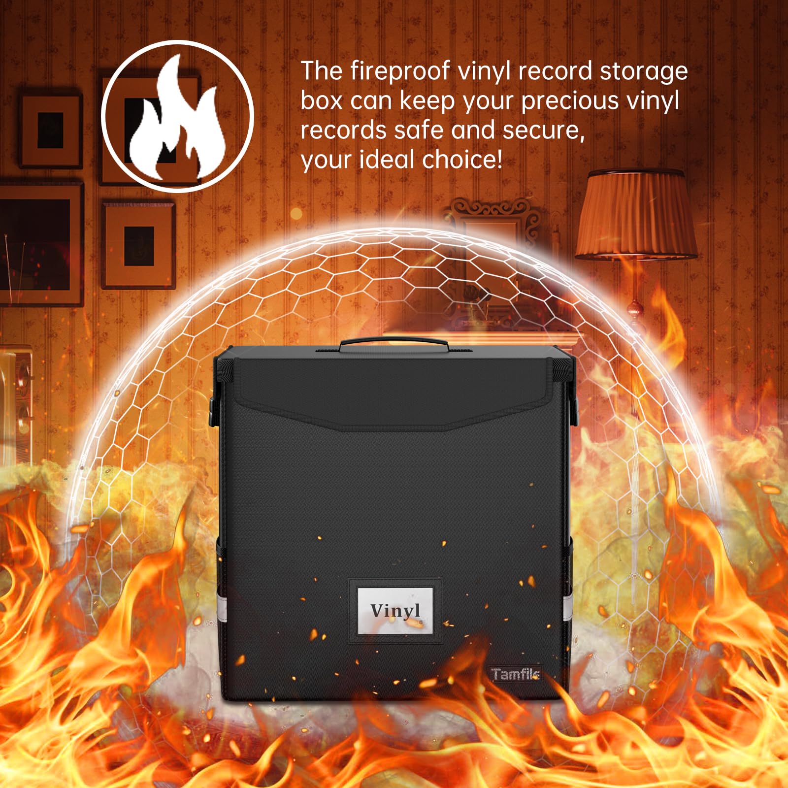 Tamfile Estuche de almacenamiento LP, caja de discos de vinilo ignífuga con cerradura, funda de transporte portátil plegable para DJ con cremallera impermeable con capacidad para hasta 50 + discos de