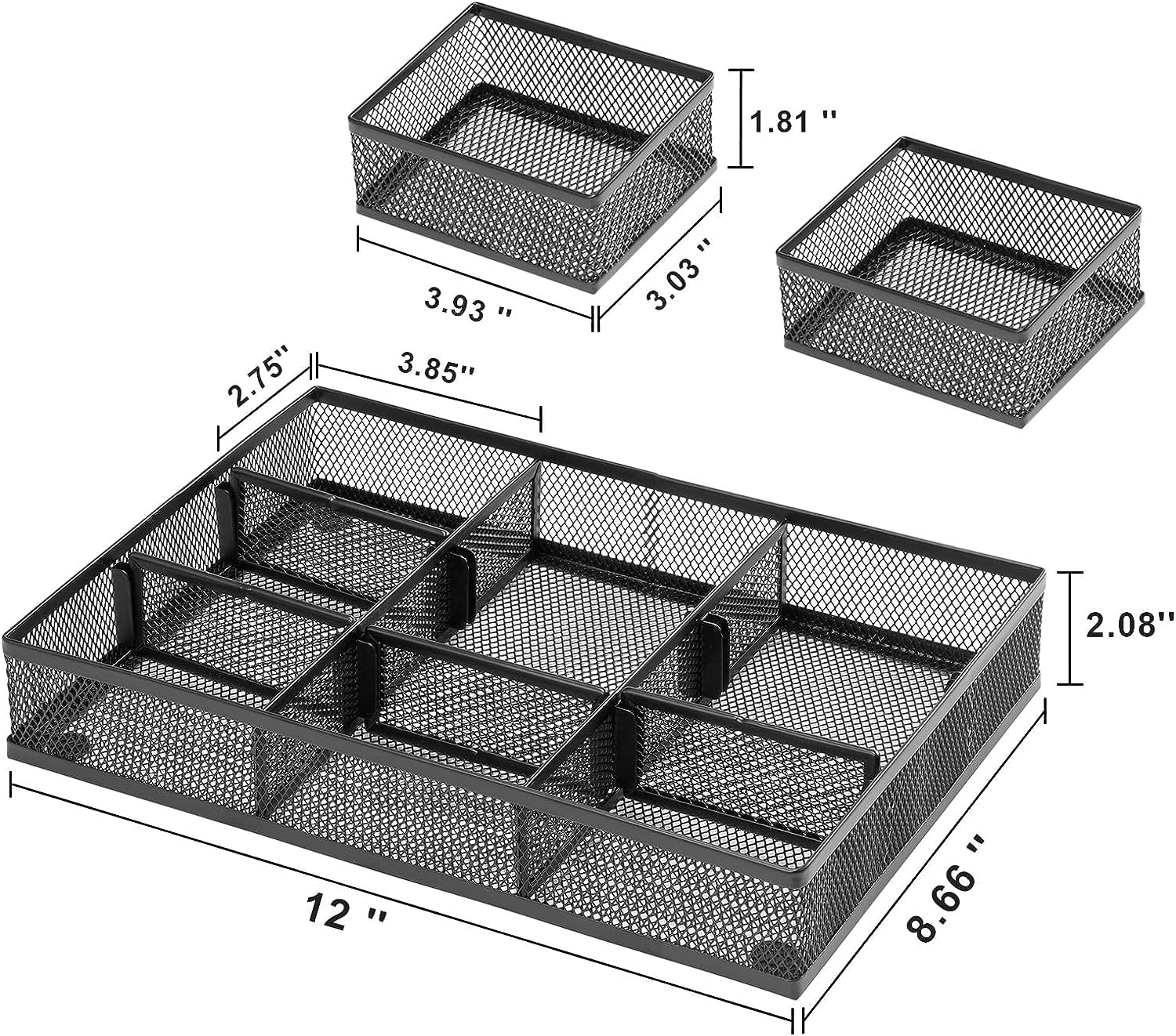 Marbrasse Confezione da 3 organizer per cassetti da scrivania, con 9 scomparti regolabili, cassetti spazzatura per trucco e toeletta, forniture per scrivania e accessori da ufficio (confezione da 2