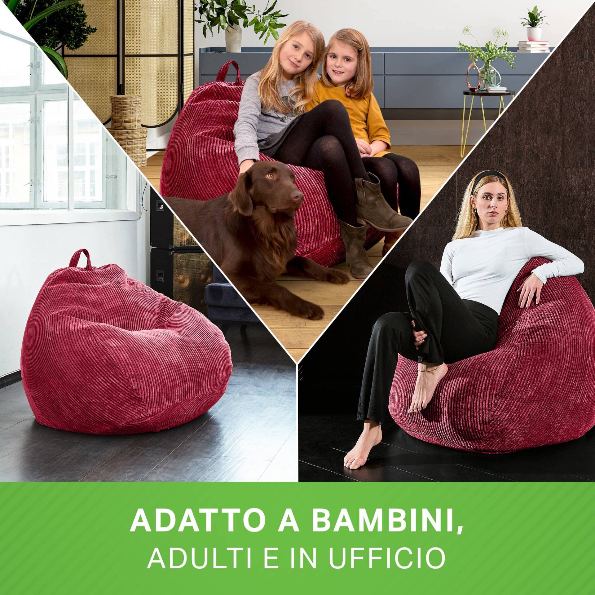 Green Bean© poltrona a sacco da interni 200 litri imbottitura perle EPS accogliente, e lavabile – Tessuto da interno Cuscino a terra Cuscino per sdraiarsi sedersi Poltrona lounge Crema di sabbia