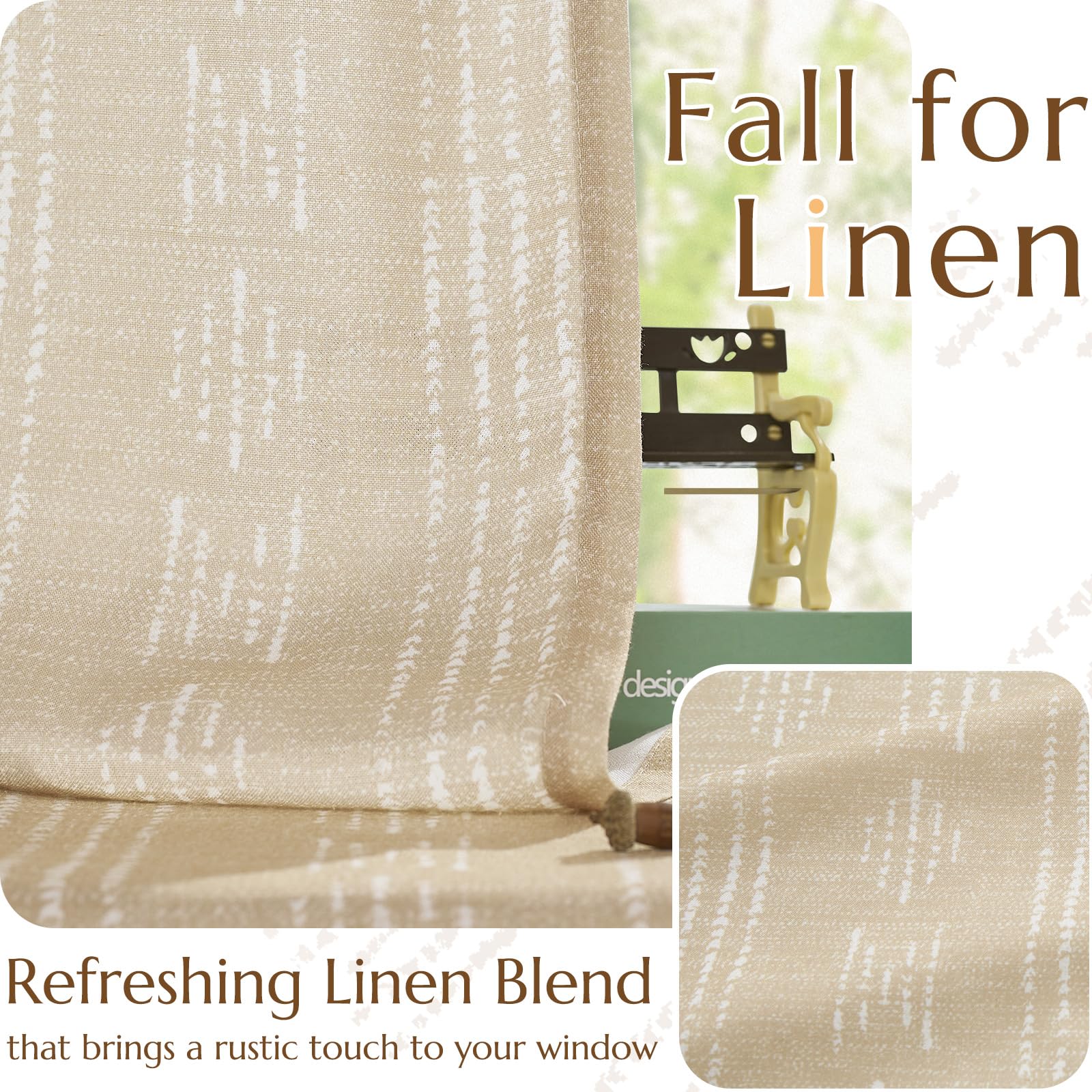 JINCHAN Boho Curtains Linen Curtains for Living Room Farmhouse Beige Boho Curtains 84 Inch Length 2 Panels for Bedroom Geometric Striped Mudcloth Light Filtering Window Drapes Grommet Country Curtains