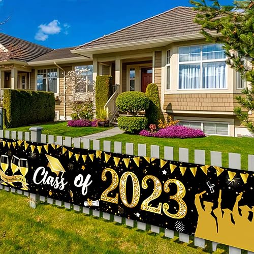 Miniatura 6 de Pancartas de graduación 2023, decoraciones de graduación, pancarta de felicitaciones graduadas, decoración negra y dorada para regalos de graduación