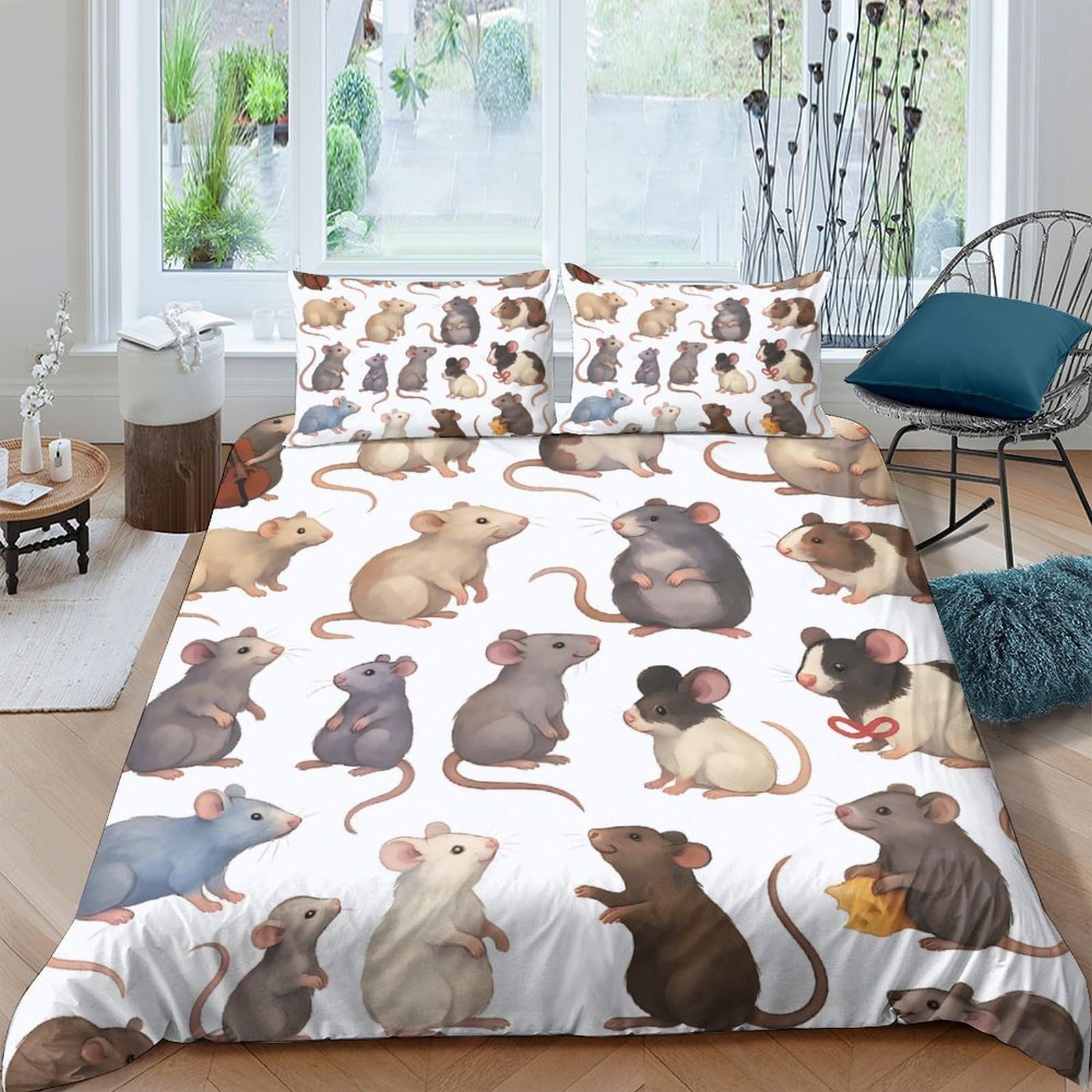 Ctjqhvkz Style-8 3D Printed Cartoon Rat Fitted Sheet Microfiber Soft Animal Pattern Bed Cover For Bedroom Dorm Protection Decor Single（135X200cm）