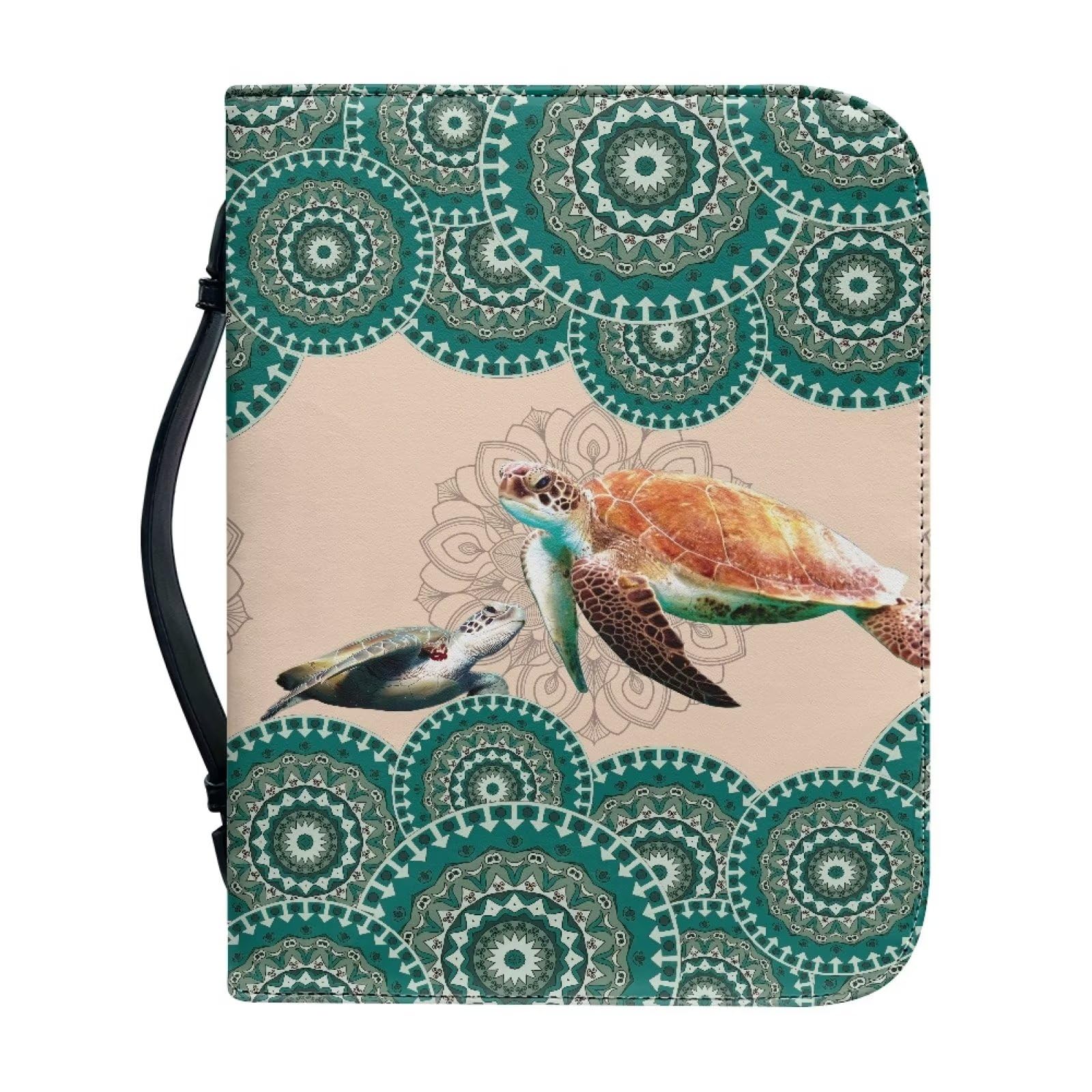 Talayituse Sea Turtle Print Faux Leather Bible Cover for Men Women Boho Mandala Bible Case with Handle Carrying Book Case Protector Bible Tote Handbag Gifts, M — image 1