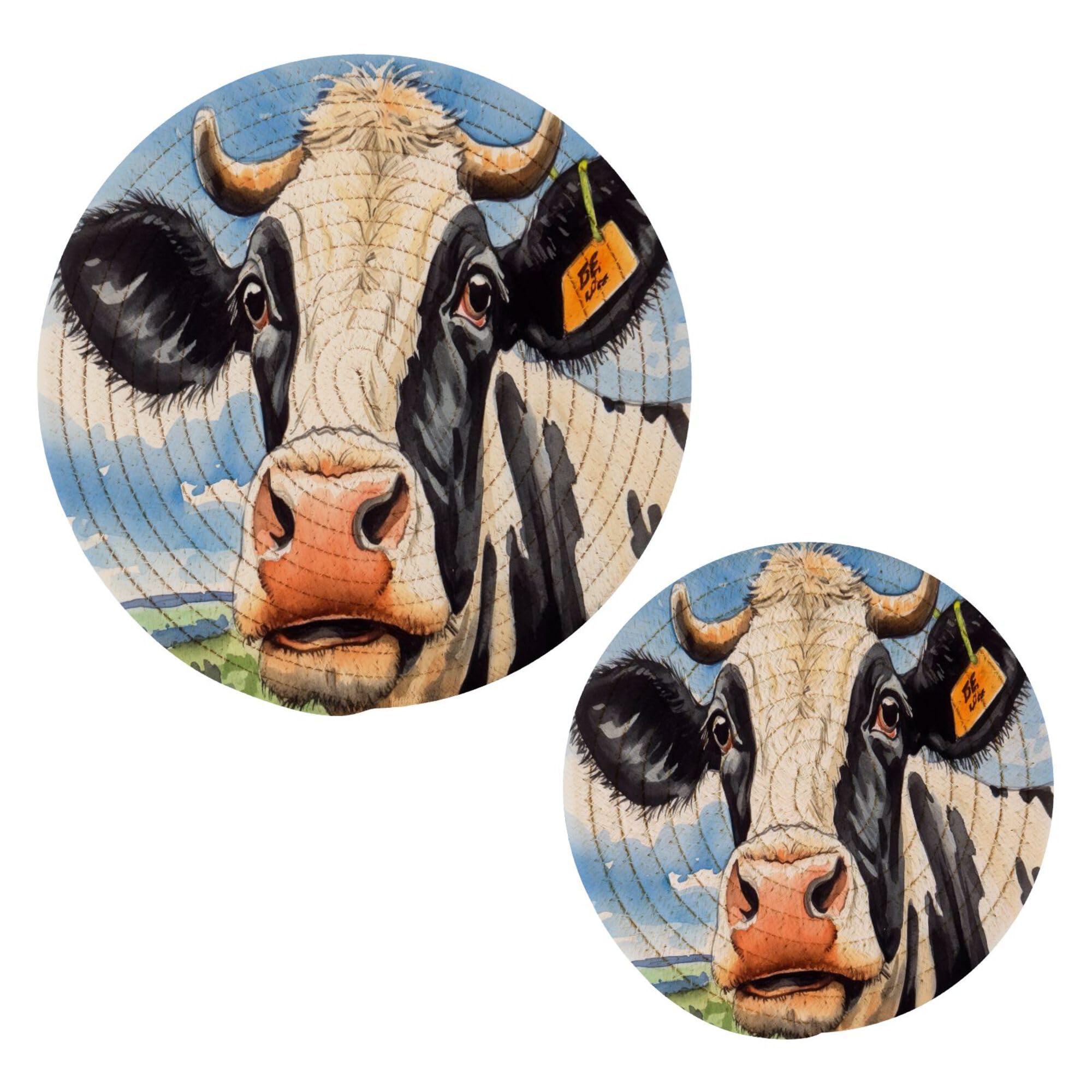 Qilmy Funny Cows Trivets Pot Holders Set of 2 Decoration Potholders for Kitchens Pure Cotton Thread Weave Trivets,Hot Pads for Kitchens,Coasters,