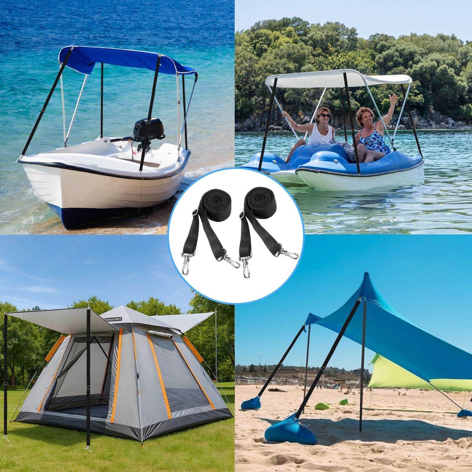 KATELUO 2 cinghie per tende da sole per barca, cinghie regolabili Bimini Top, cinghie superiori per barca, fascia antivento, per tenda, tenda da sole, cinghia di tensione per barca, canoa, kayak