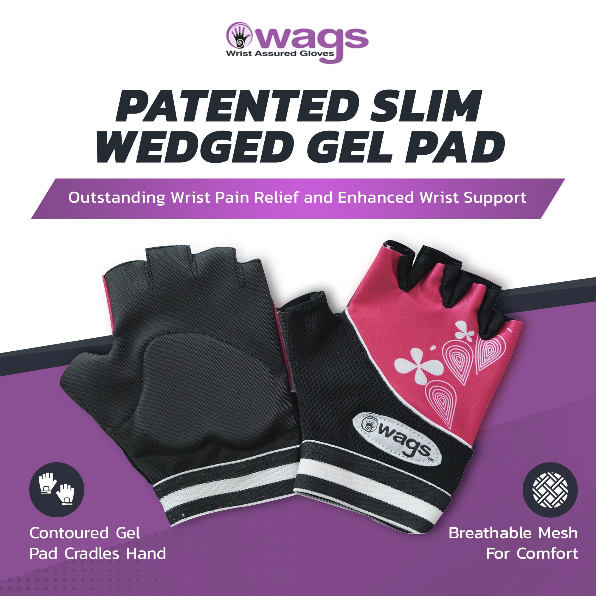 WAGs Flex Wrist Assured Gloves - Workout Gloves with Patented Slim Gel Pad and Absorbent Inner Liner, for Women & Men, Yoga & Pilates, Large