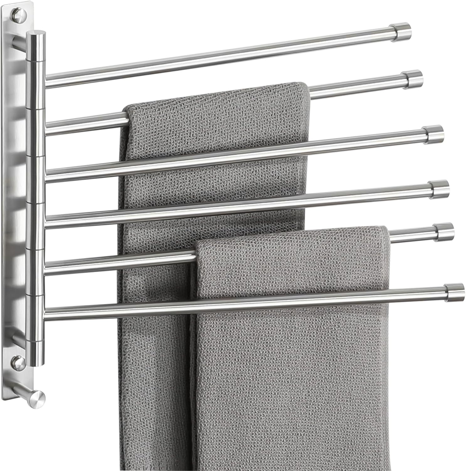 Alise Swivel Towel Rack, SUS304 Stainless Steel 6 Arms Towel Bar, Space Saving Swing Out Towel Bar with Hook, Towel Racks Wall Mounted for Bathroom, Brushed Nickel