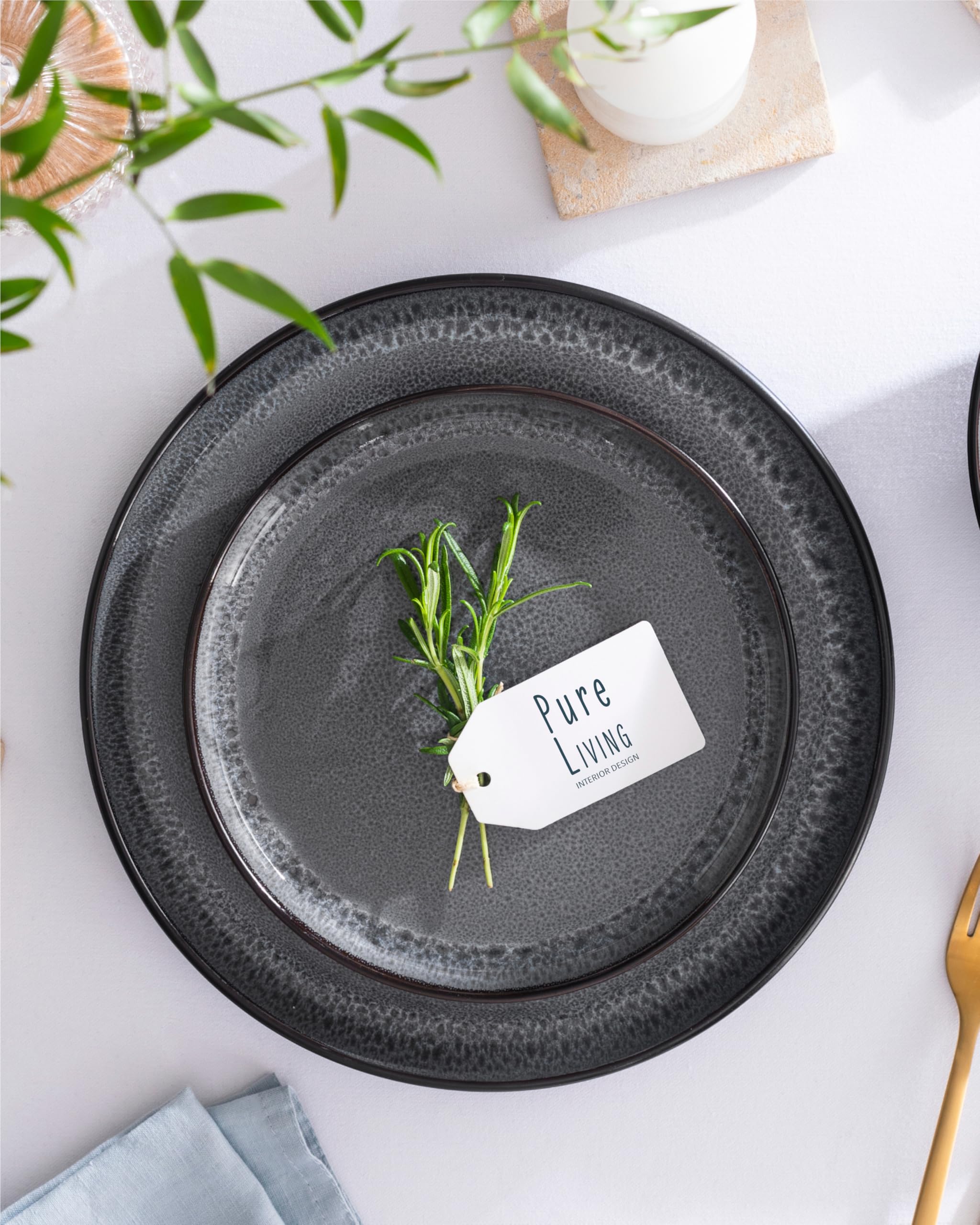 Bol de servicio Ibiza en gres - Ensaladera mediterránea - Apta para lavavajillas y microondas - Bol grande Pure Living en Gris