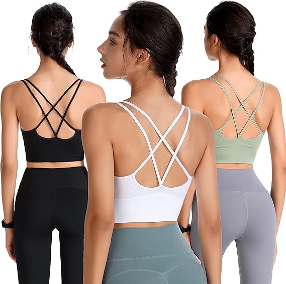 Evercute Cross Back Sport Bras Padded Strappy Criss Cross Cropped Bras for Yoga Workout Fitness Low Impact