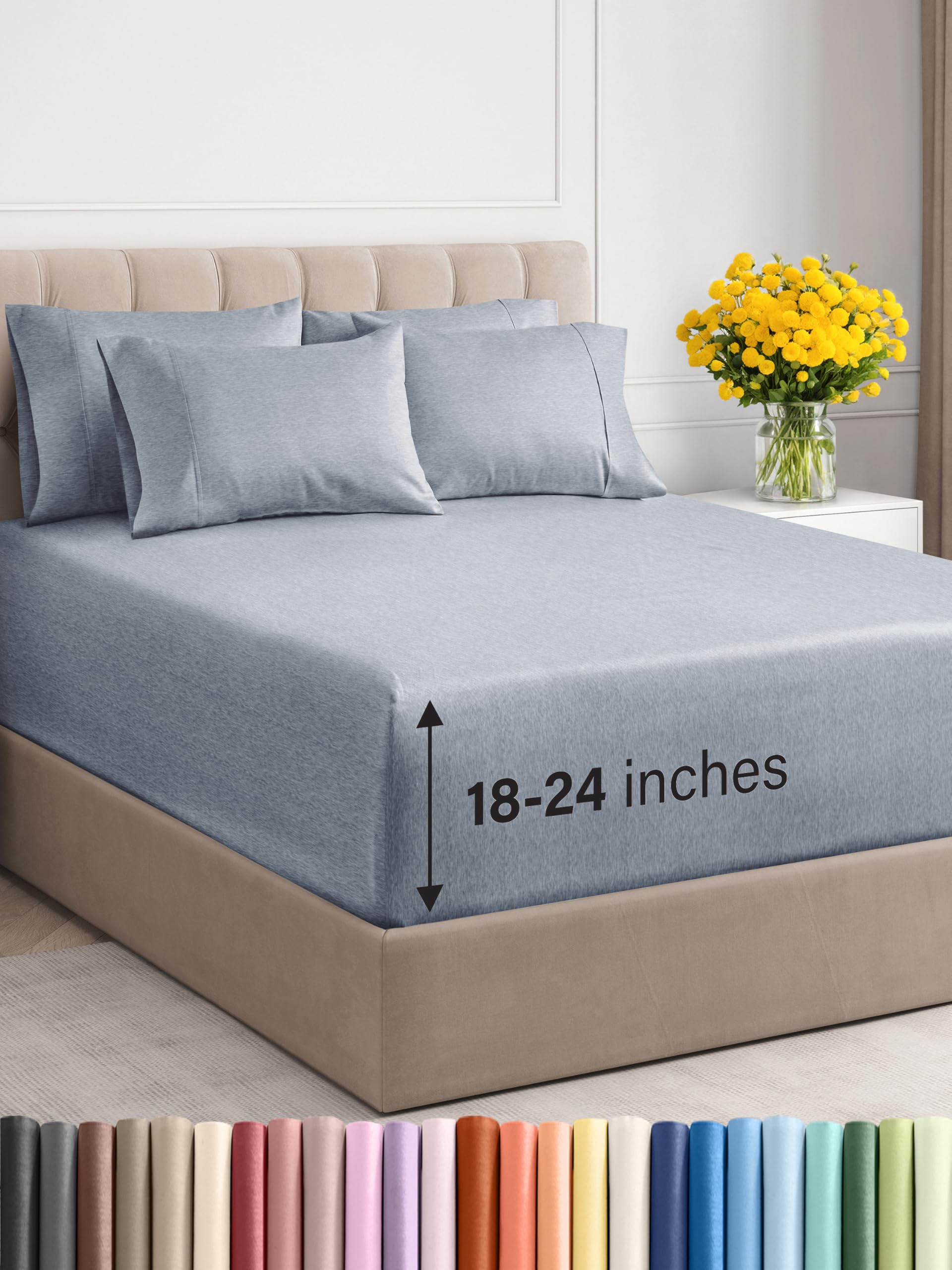Extra Deep King Sheet Set- 6 Piece Breathable & Cooling Sheets- Hotel