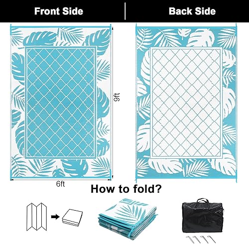 Miniatura 2 de Ileading Alfombra de exterior para patio, 6 x 9 pies, impermeable, reversible, de plástico, portátil, alfombra de camping para patio, balcón,