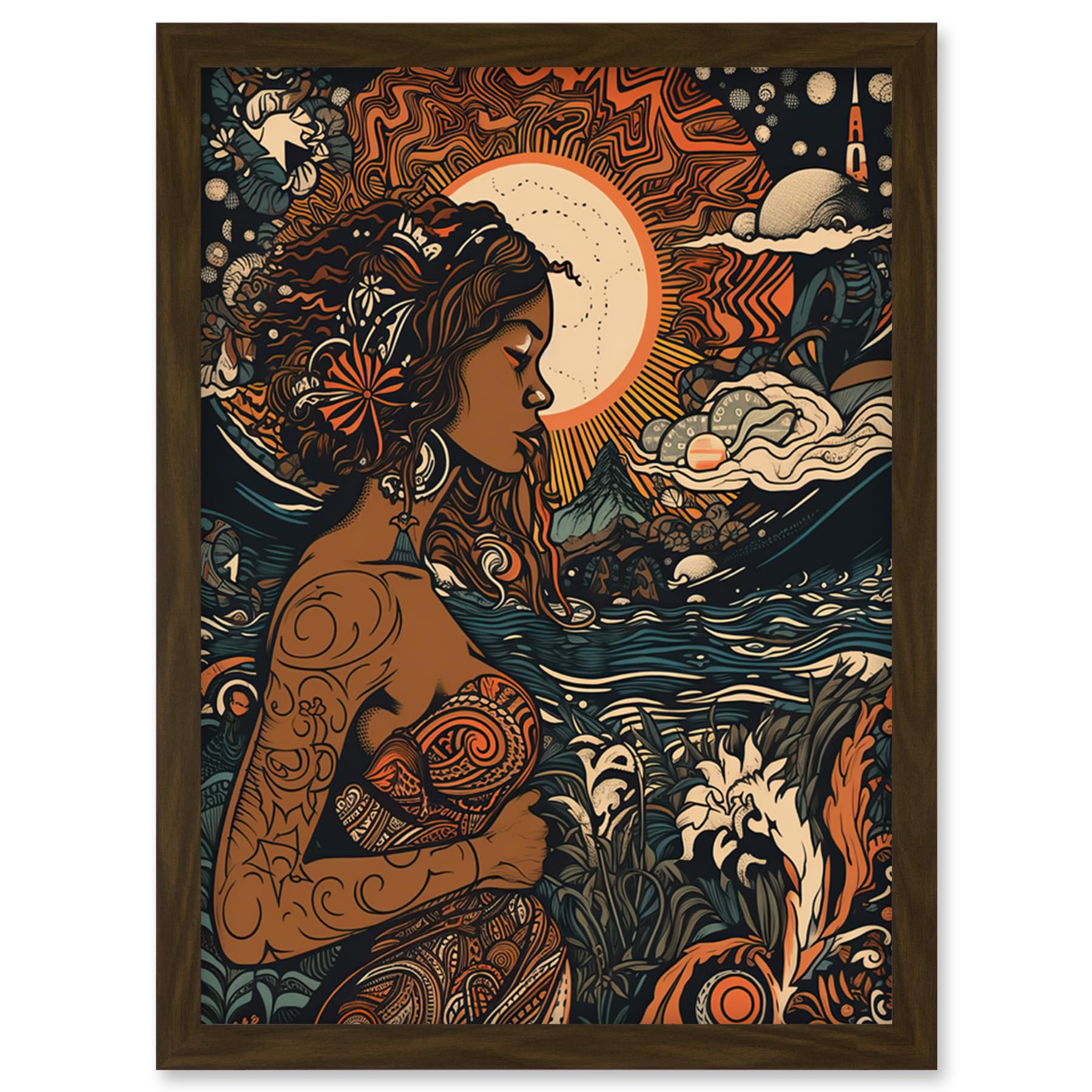 Artery8 Gaia Mother Nature Modern Art Nouveau Folk Art Artwork Framed Wall Art Print A4