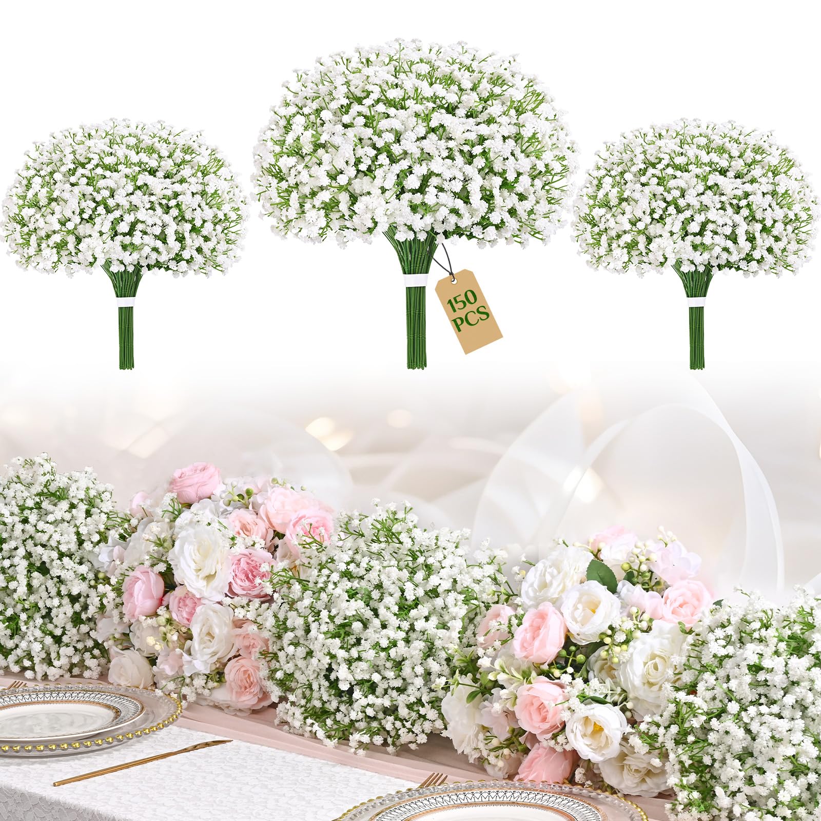 Photo 1 of Yastouay 150 Pcs Babys Breath Artificial Flowers, White Fake Flowers Bulk