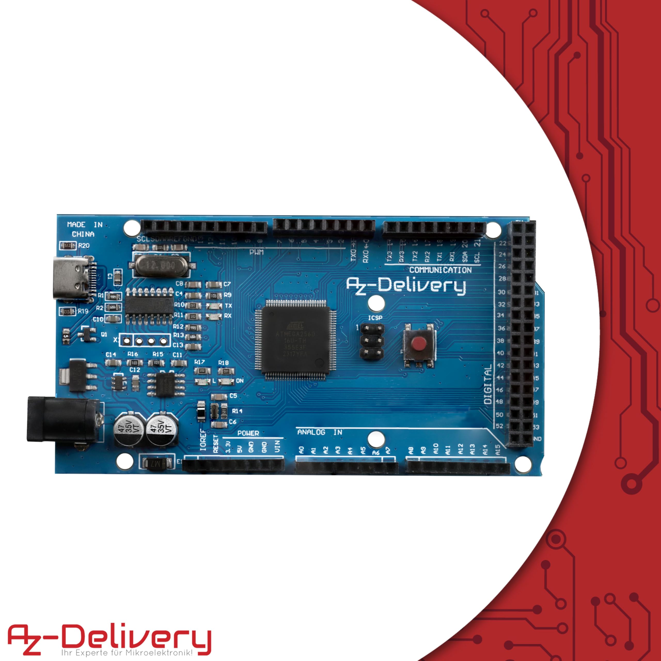 AZDelivery AZ-MEGA2560 Scheda Microcontroller USB-C Compatibile con Arduino