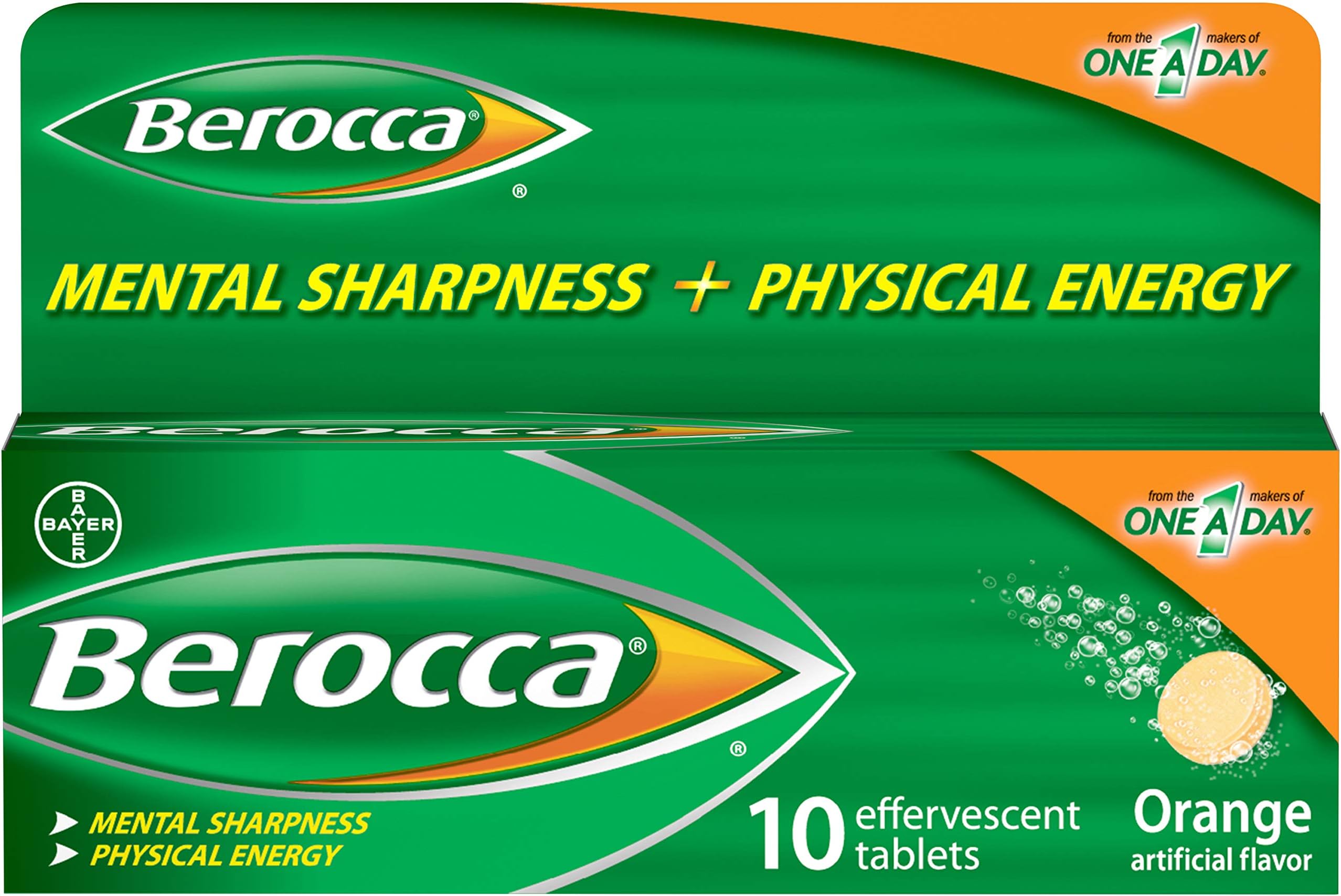 Berocca Effervescent Tablets, Orange, 10 Count (Pack 2)