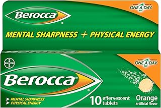 Berocca Energy Vitamin Supplement for Mental Sharpness and Physical Energy Support, Orange Flavor, Effervescent Tablets with Vitamin C for Immunity Support*, 10 Count