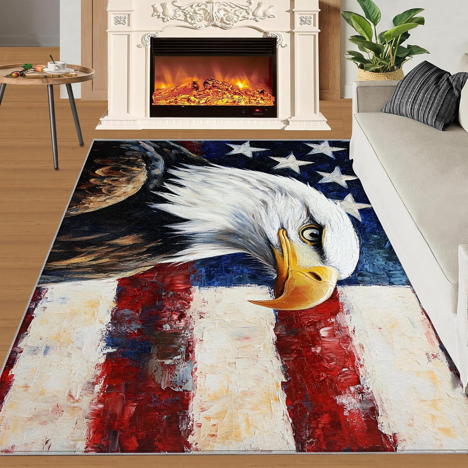 XEODIAT Bald Eagle Rugs Living Room 60x90cm American Flag Area Rugs for ...