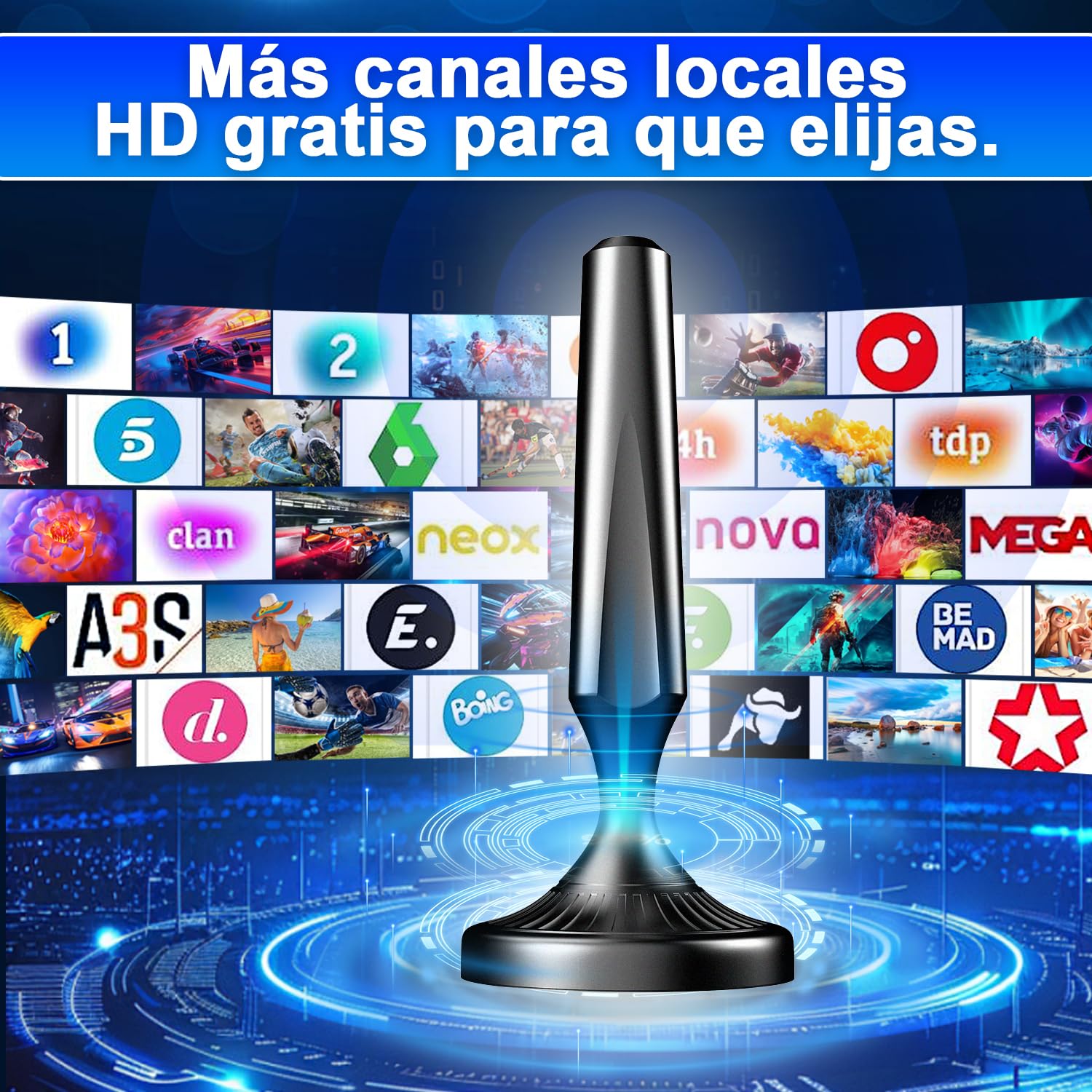 Antena TV Interior Digital 2026 para Smart TV – Recepción 360° con Señal Estable de Largo Alcance, Base Magnética, Cable Coaxial de 5 m, Compatible 4K y 1080P, Antena TDT con Canales Locales Gratis