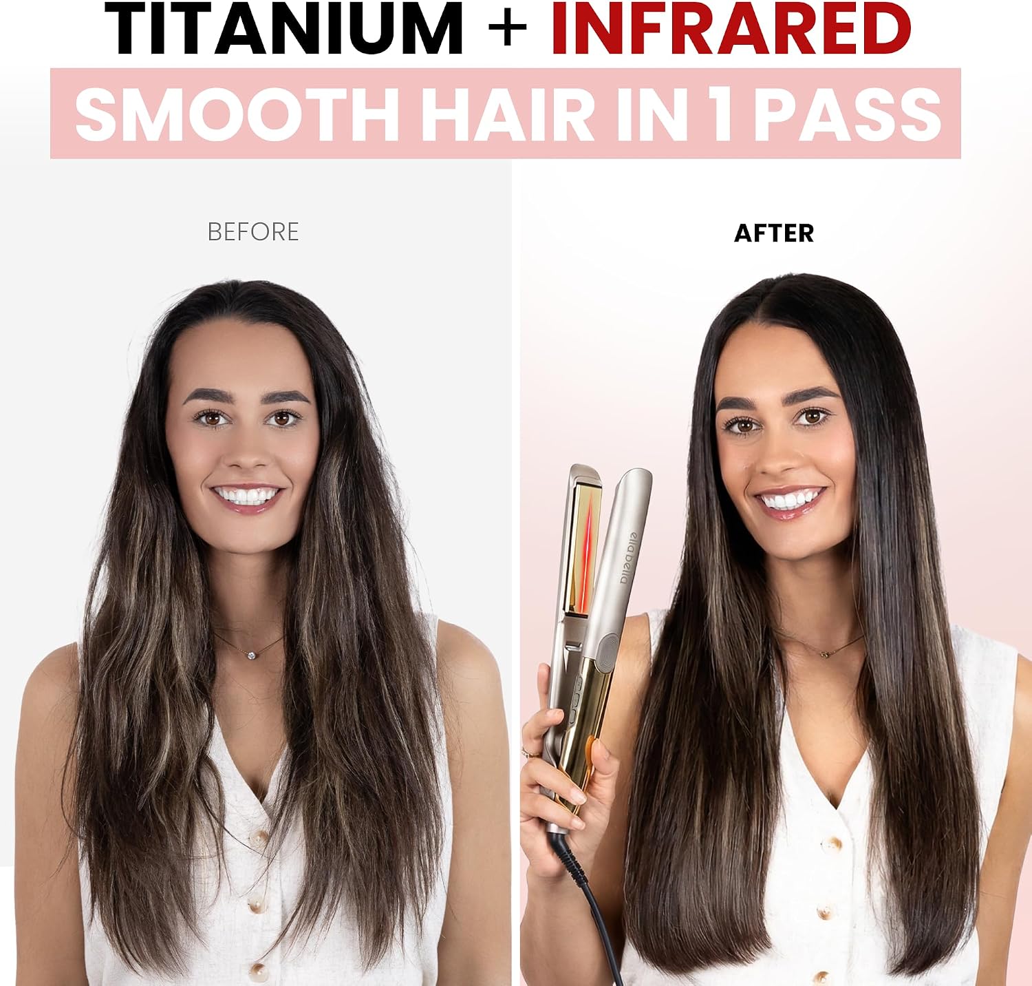 ELLA BELLA® Titanium Flat Iron Hair Straightener (with Infrared) • Professional Straightening Iron • Digital Display to Accurately Control Temperature • As Featured in Good Housekeeping