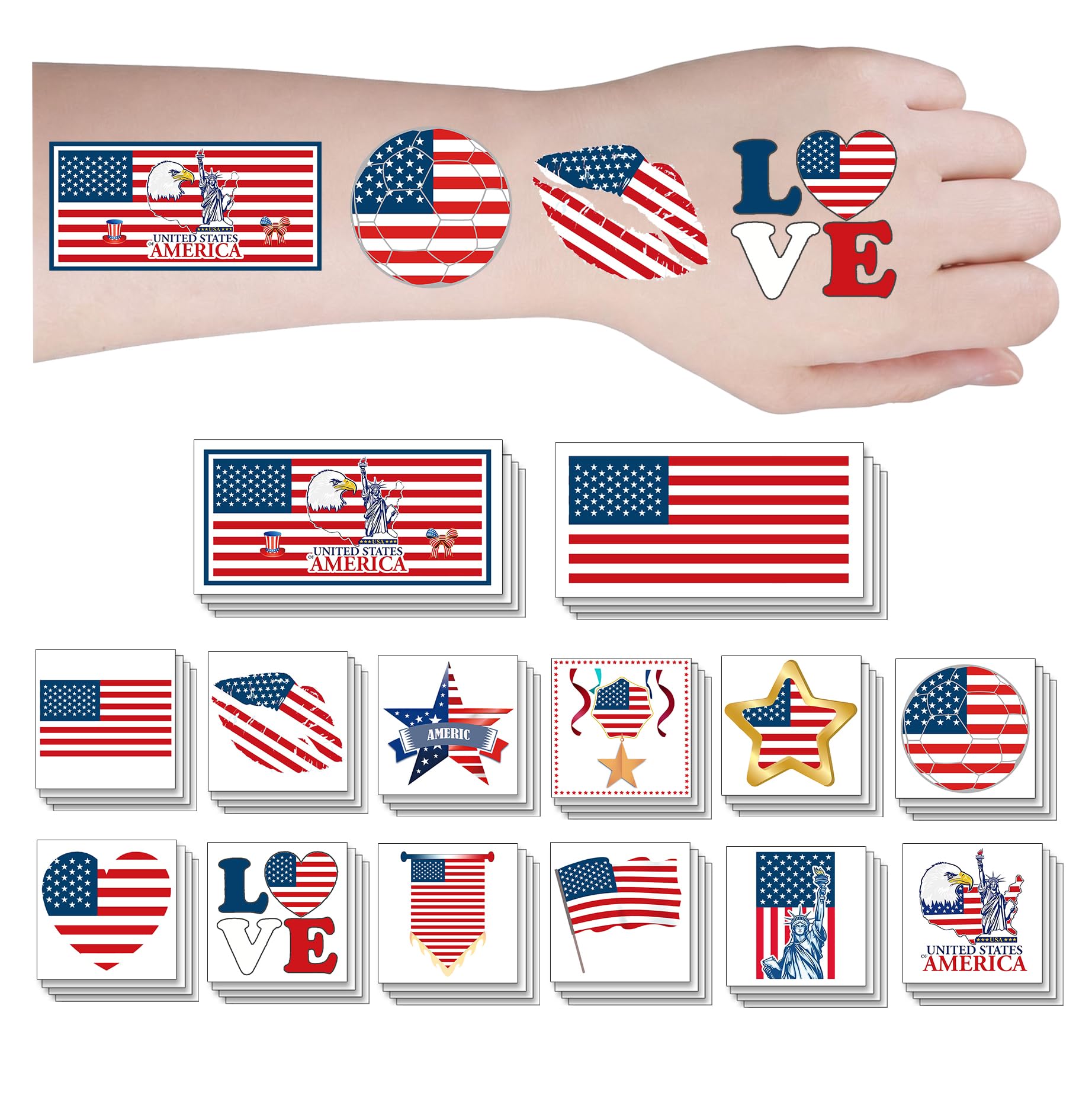 ZH BOCO ARTS 56Pcs American Flag Temporary Tattoos Waterproof for World Cup Adults Kids,America Flag Temporary Tattoos Face Body Art Stickers for Football Fans Sports Events Festival Party Supplies
