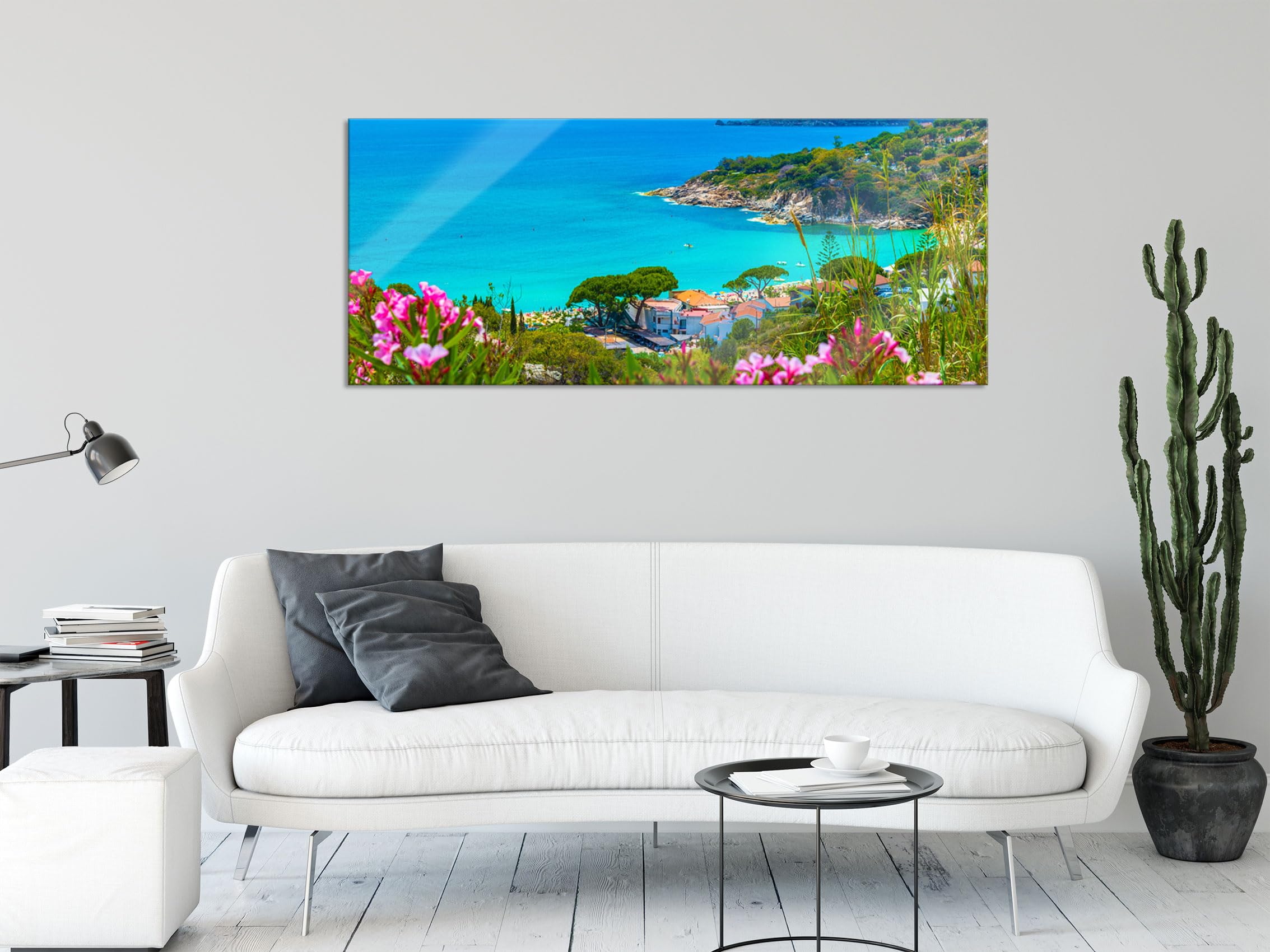 Pixxprint Glasbild Panorama, Wandbild aus Echtglas, Panorama an der Toskana, 100x40 cm, inkl. Aufhängung und Abstandshalter