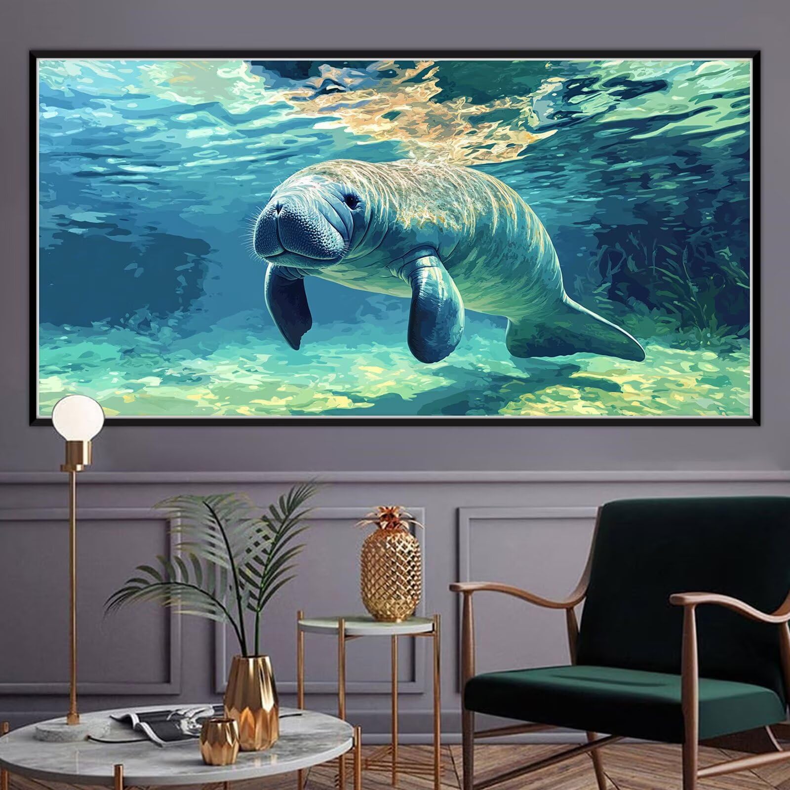 Malen nach Zahlen Erwachsene Niedlich, 2026 Malen nach Zahlen Seekuh 50x100cm Paint by Numbers Adult Leinwand Set mit Rahmen 3 Pinsel & Acrylfarbe, Home Deko Kunst Frauen Kreativ Geschenk XY#465