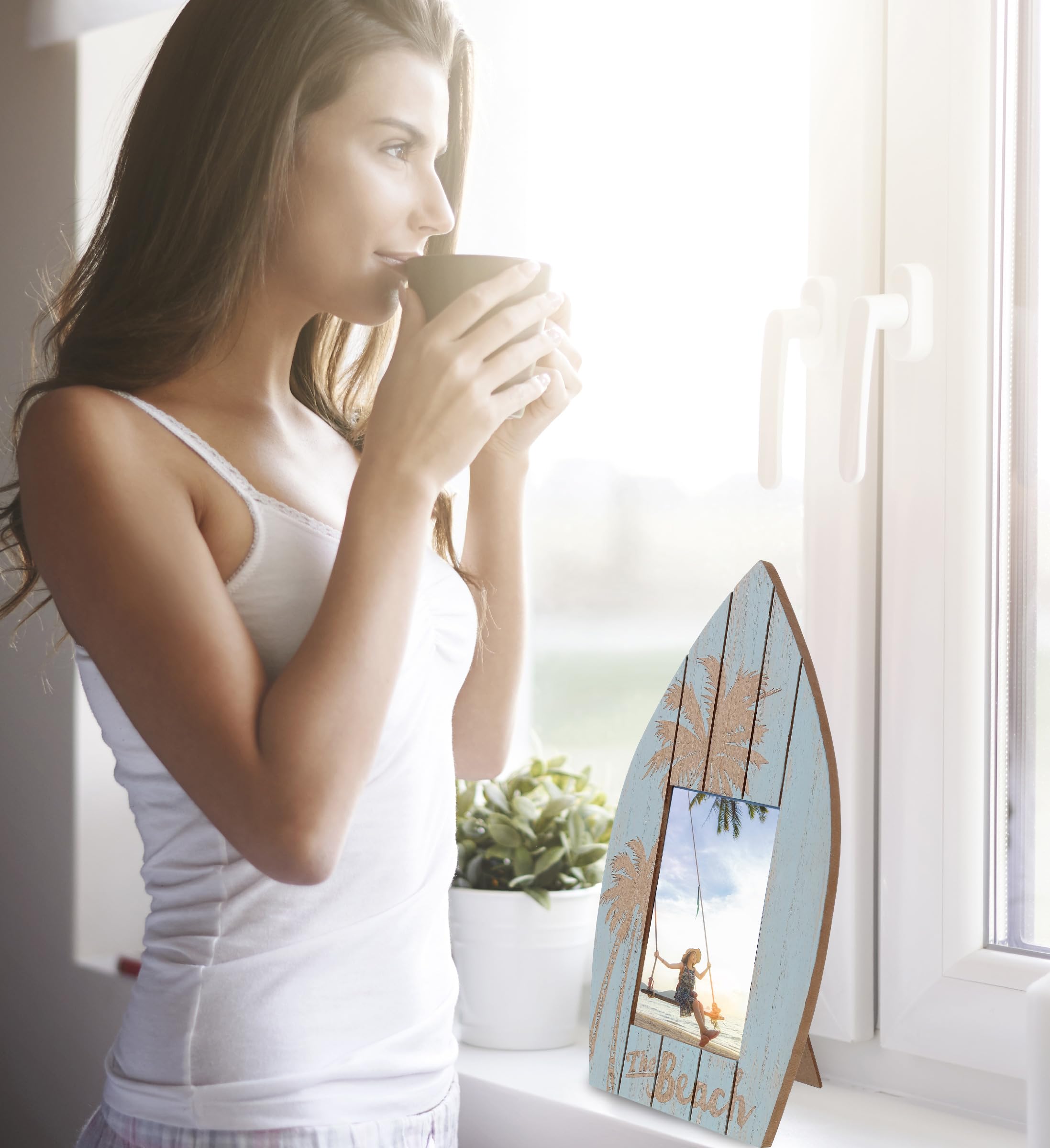 地中海風景 水彩画 木製フレーム Amazon.com - CoTa Global Aqua Palm Boat 4X6 Frame - Blue