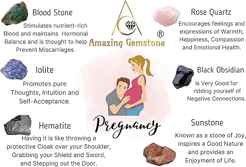 Miniatura 3 de Cristales para el embarazo, juego de 6 piedras de sangre, iolita, hematita, cuarzo rosa, obsidiana negra y cristales curativos y piedras solares