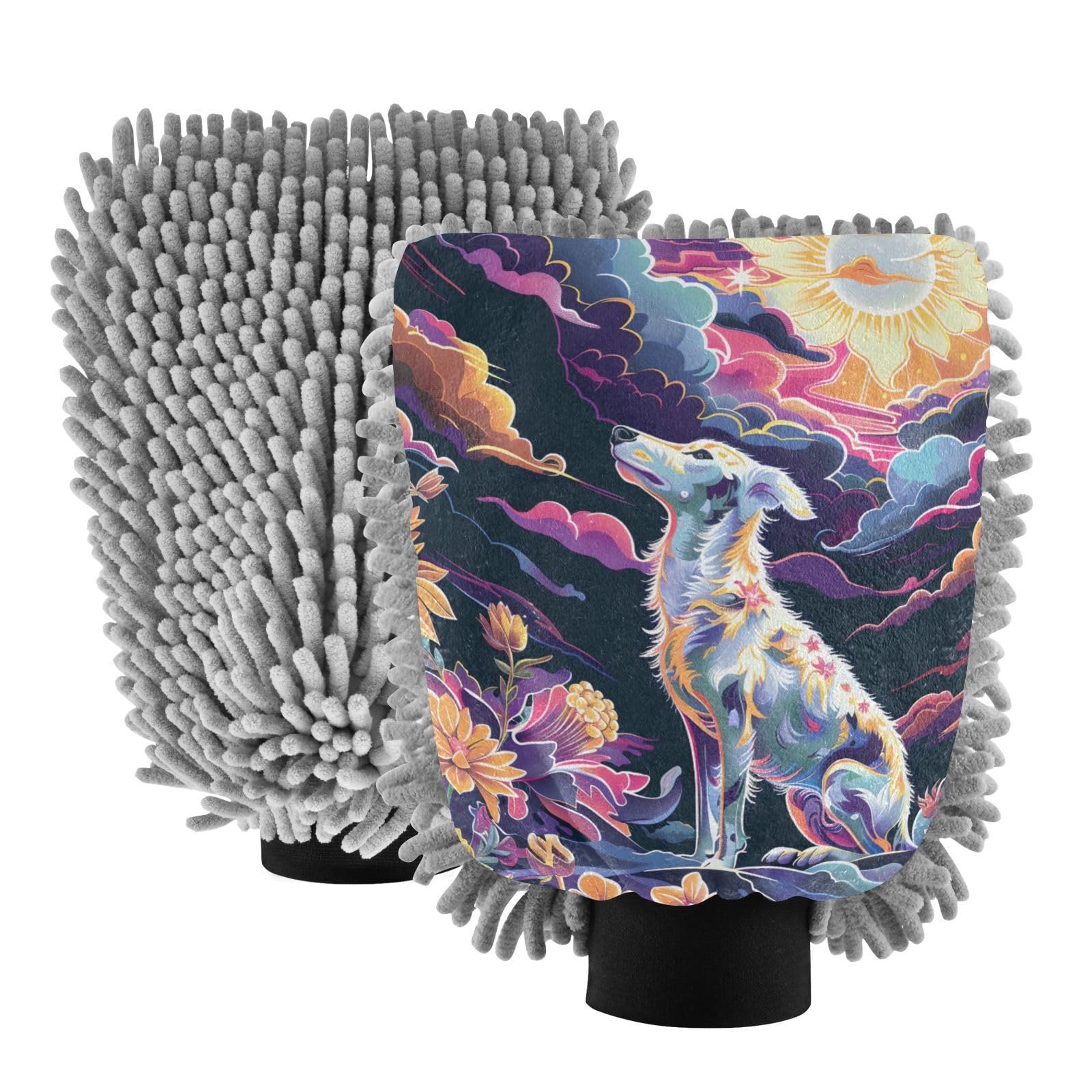 IOACIY Absorbent Microfiber Car Wash Drying Mitts, 2 Pack, Scratch-Free & Lint-Free, Rich Foam, Highly Absorbent, Double Sided, Wash Mitt Perfect for Car Washing, L, Dog (6)