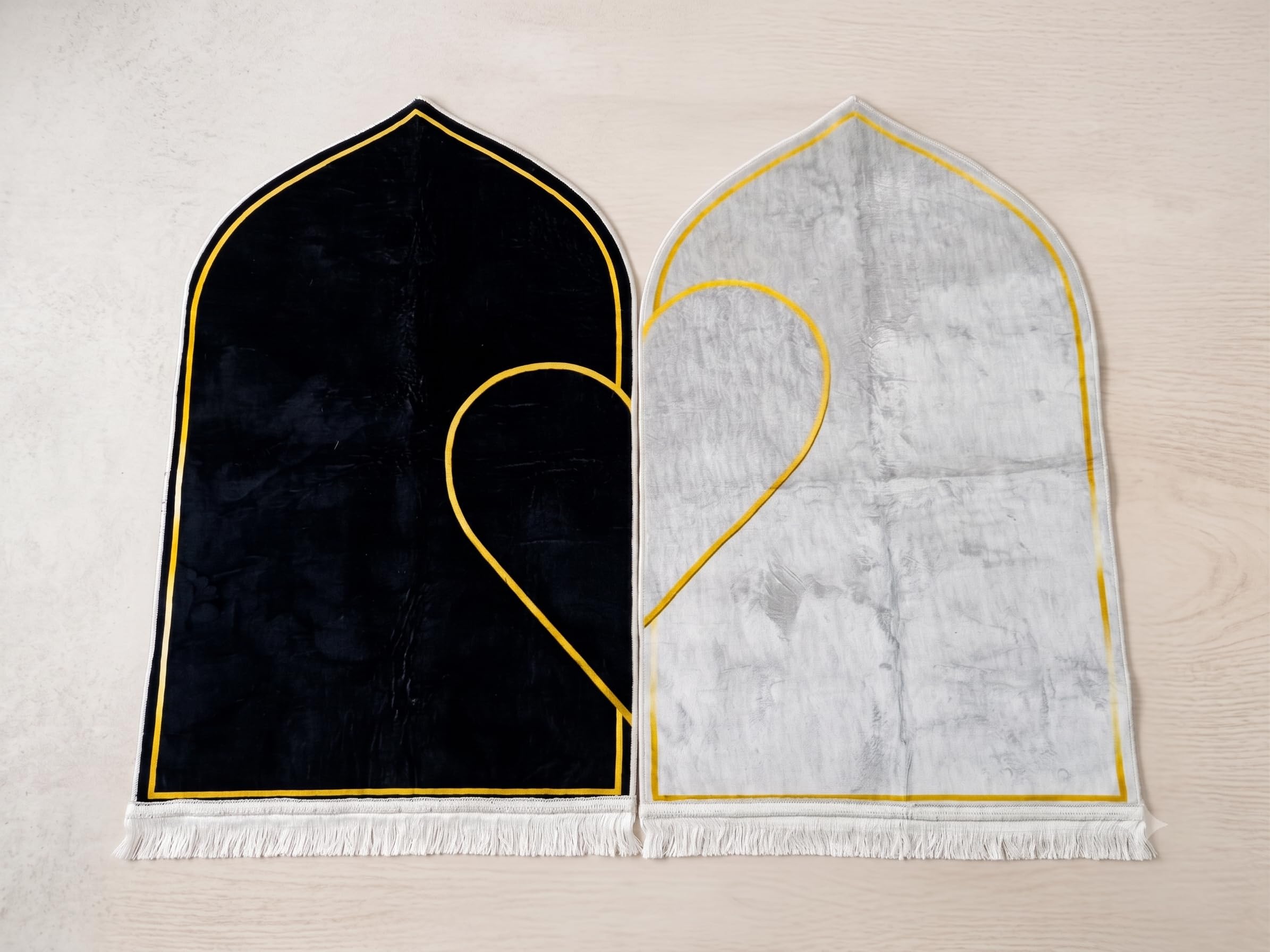Harmony Couple Prayer Mat Set | Premium Velvet Muslim Prayer Mat for Husband & Wife | Soft Janamaz Set | Jai Namaz Musallah | Islamic Salah Mat | Black & White | 110 x 70 cm-image-14