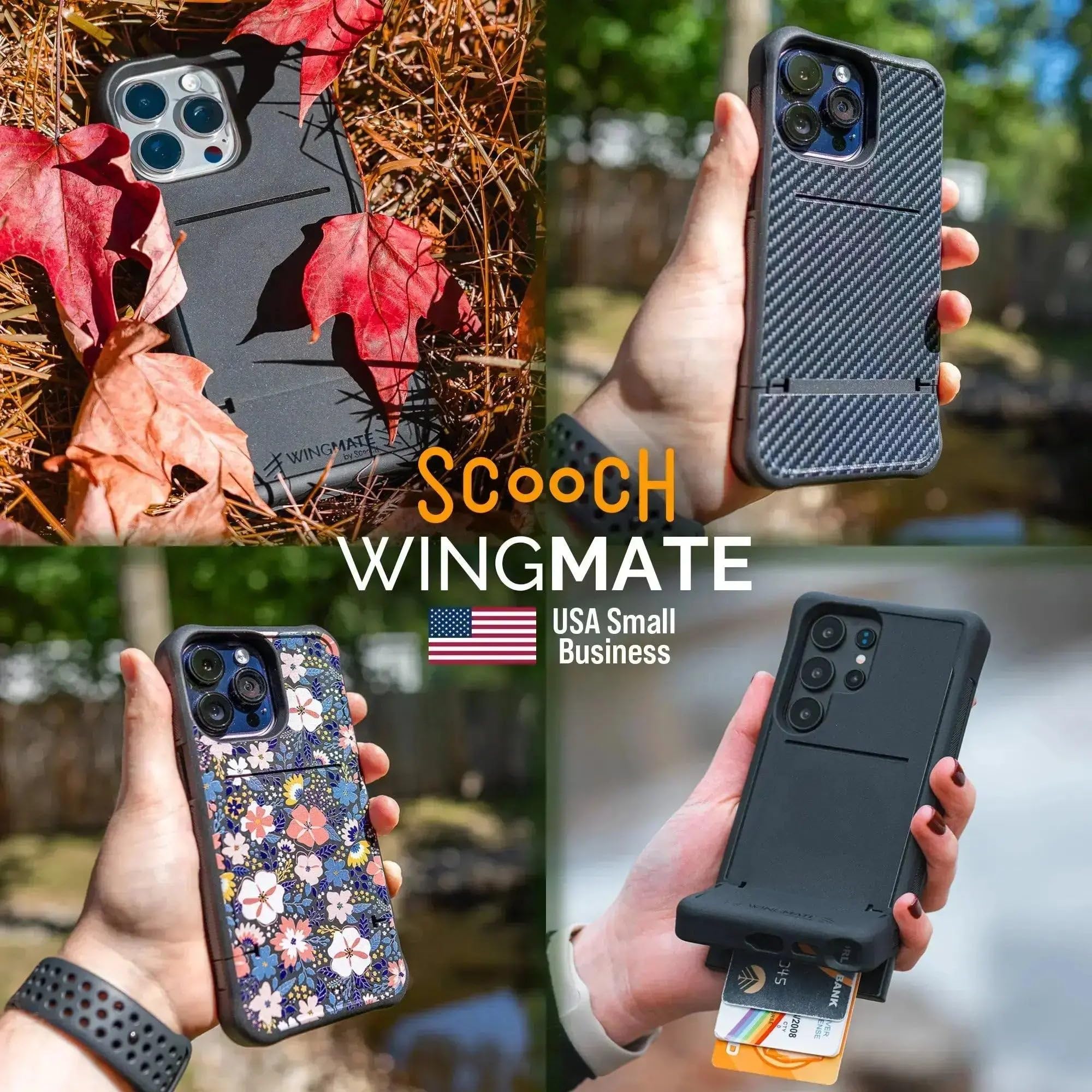 Scooch Funda para iPhone 17 con tarjetero, funda tipo cartera con ranura oculta para tarjetas y protección RFID, capacidad para 3 a 4 tarjetas, protección contra caídas de 10 pies, flores secas