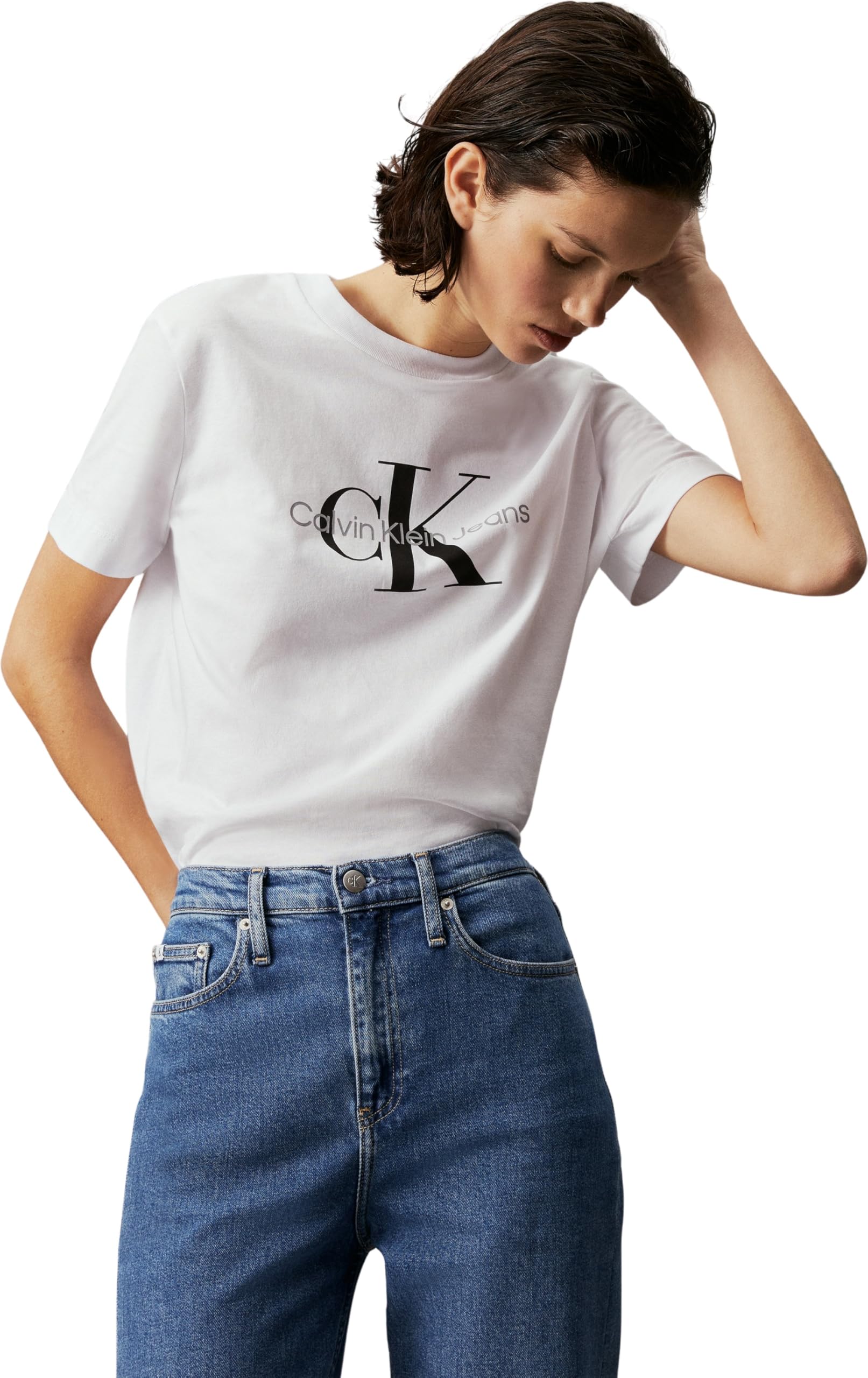 Calvin Klein Jeans Women's White Printed Logo T-Shirt in Size 18, Sports Direct