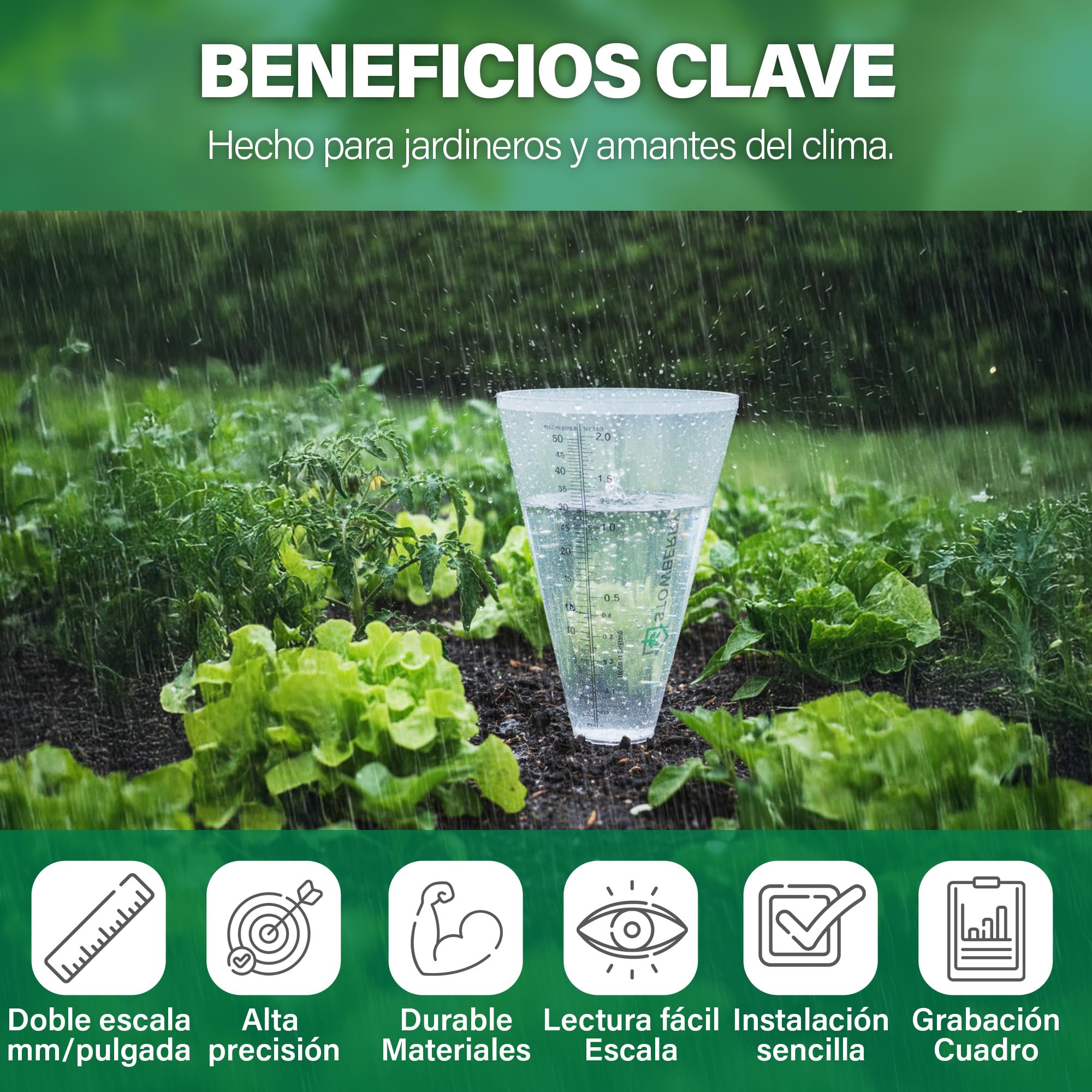 Pluviómetro de Exterior para jardín: pluviómetro de fácil Lectura con Escala Clara para una medición precisa de la Lluvia