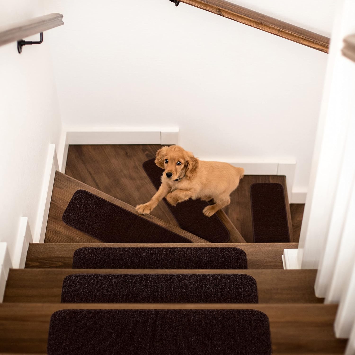 Beverly Rug Stair Treads Rug, Set of 15, Solid Brown, Non-Slip, Indoor, Modern, 8.5 x 26 inches, Pet-Friendly, Machine Wash