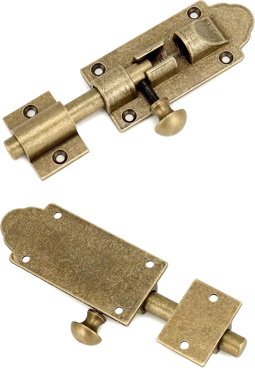QWORK Elegant Vintage Solid Cast Brass Slide Latch Lock Pack of 2 Antique Finish Oxidizable Brass for Doors and Gates