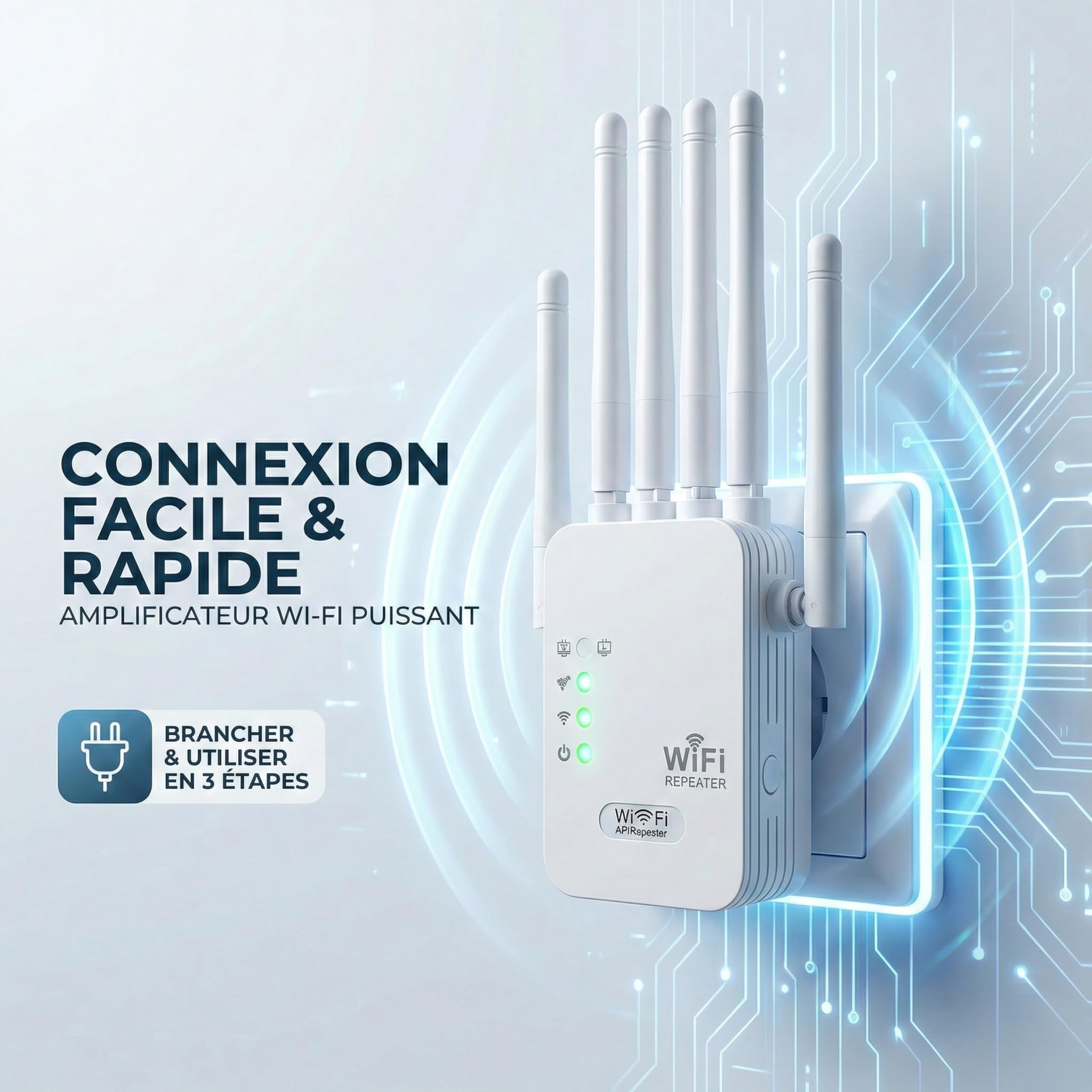 Repeteur WiFi Puissant Amplificateur WiFi de dernière Technologie avec 6 2 Ports LAN antennes Couvrant Une superficie de1000 m²,Mur épais Compatible pour la Maison et Le Bureau
