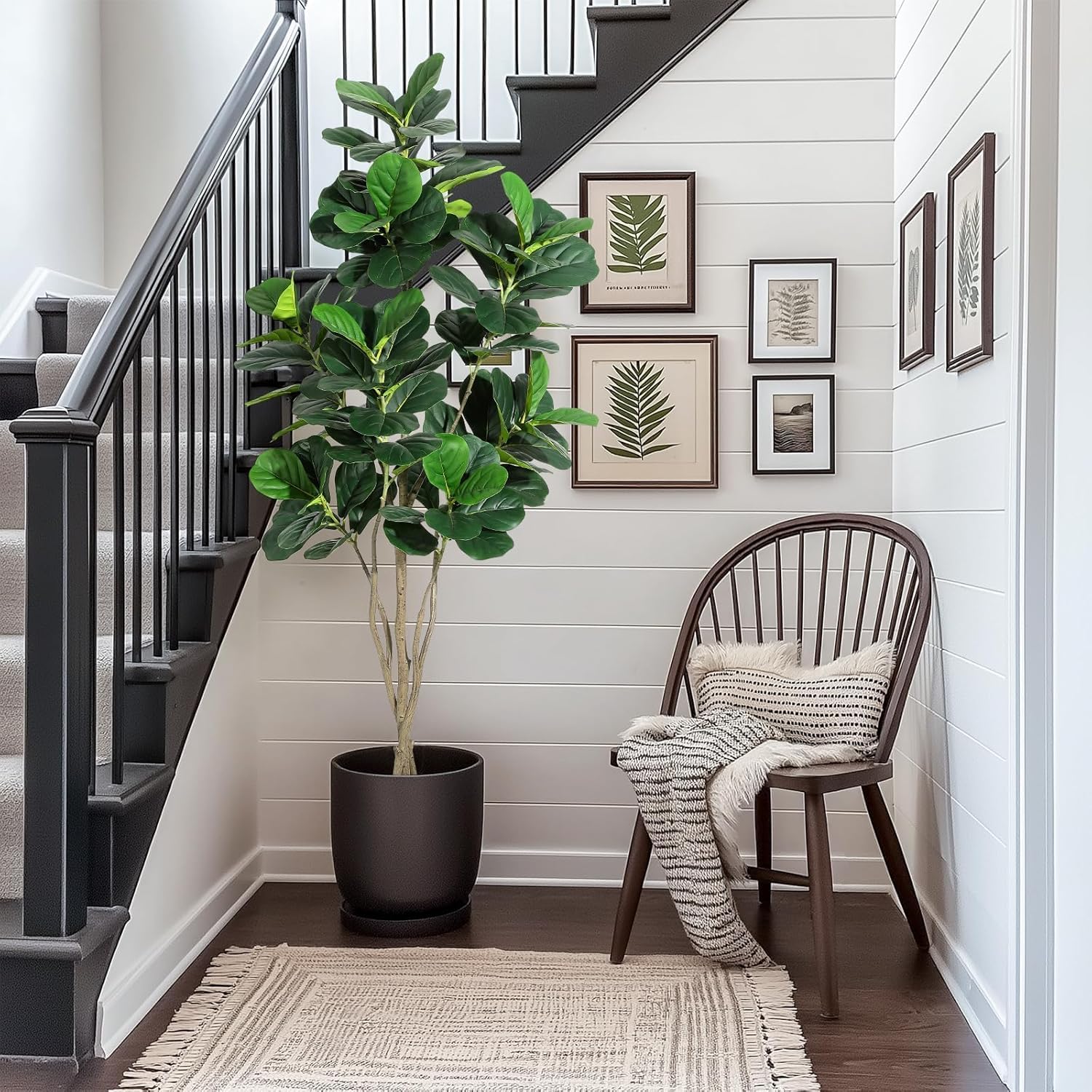 Figuier Lyre Artificiel Grande Taille 180cm - Faux Ficus Lyrata Haute Densité pour Décoration Intérieur/Extérieur - Plante Verte pour Maison/Bureau/Salon - Idée Cadeau Pendaison Crémaillère